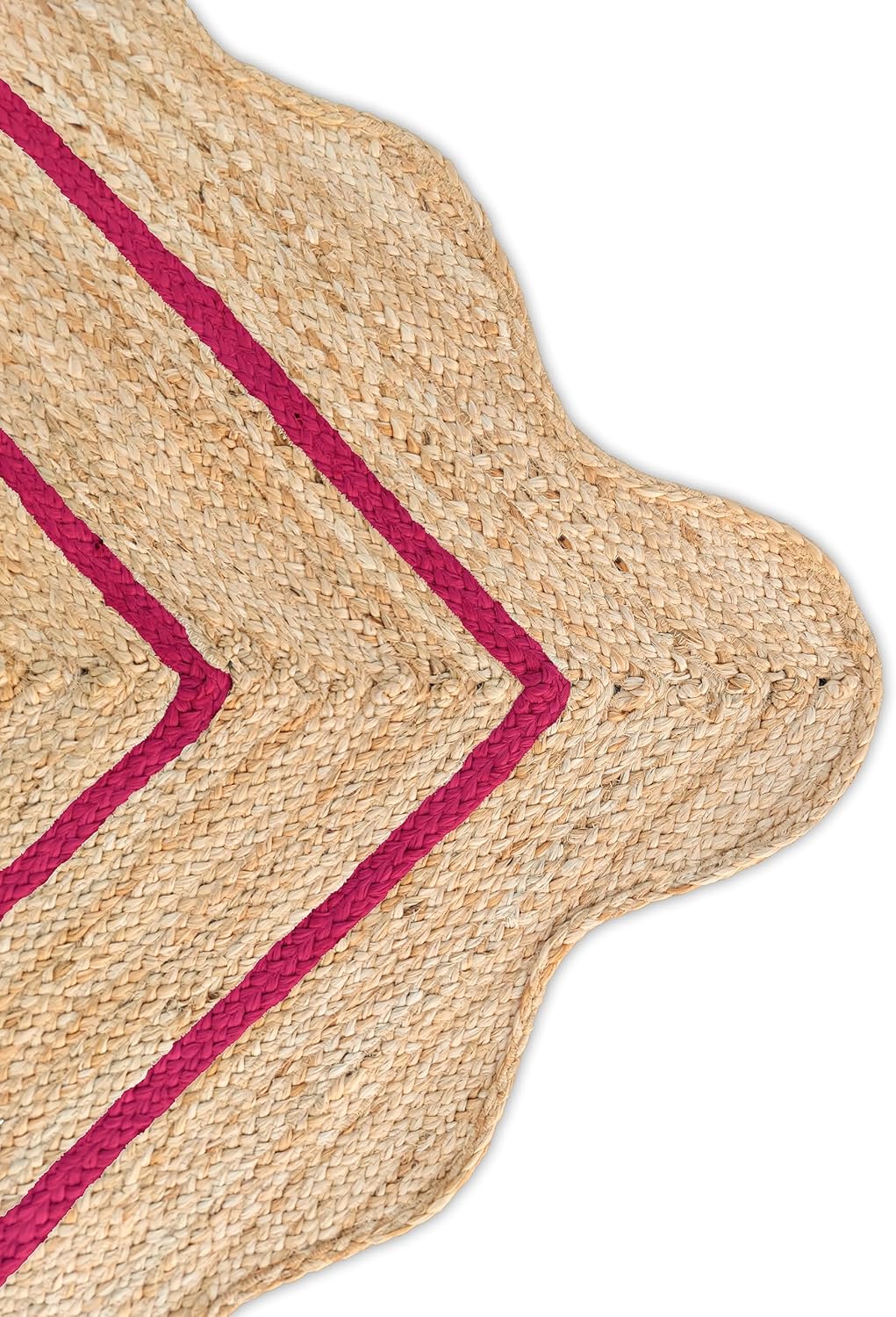 Sanwariya Handwoven Jute Scalloped Rug – Bohemian Decorative, Custom Size, Stain-Resistant