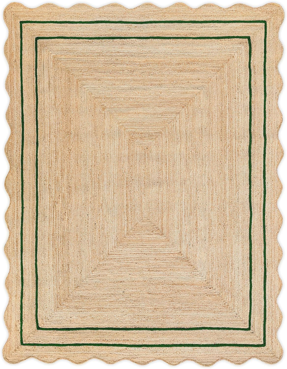 Sanwariya Handwoven Jute Scalloped Rug – Bohemian Decorative, Custom Size, Stain-Resistant