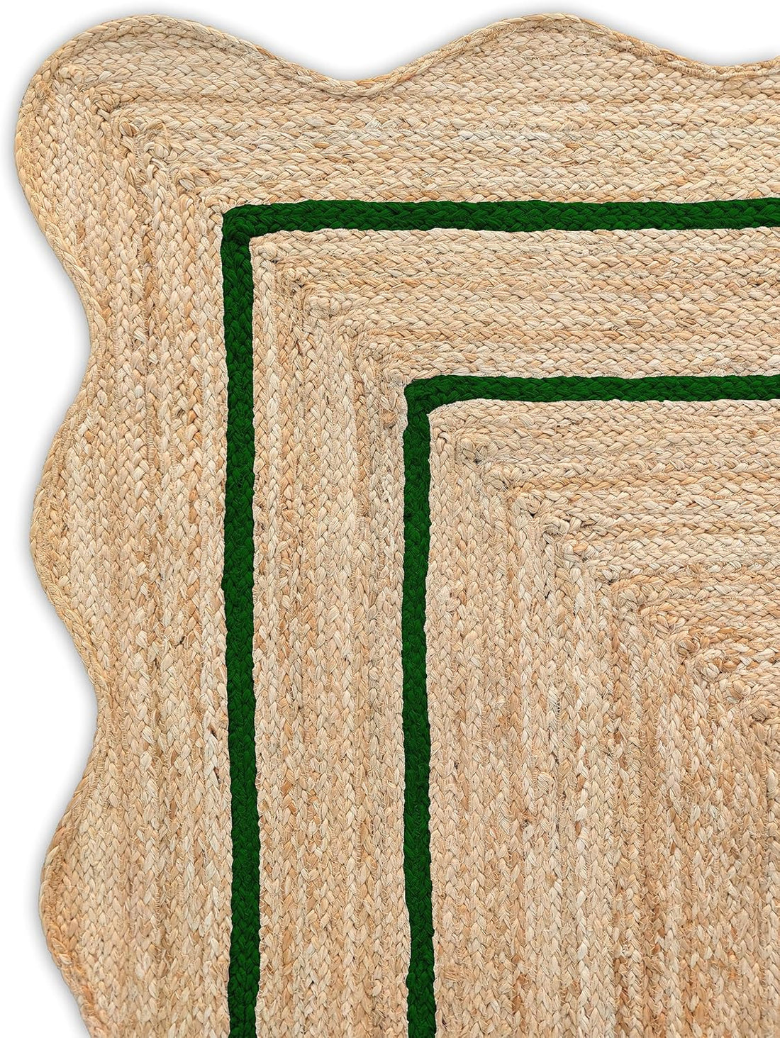 Sanwariya Handwoven Jute Scalloped Rug – Bohemian Decorative, Custom Size, Stain-Resistant