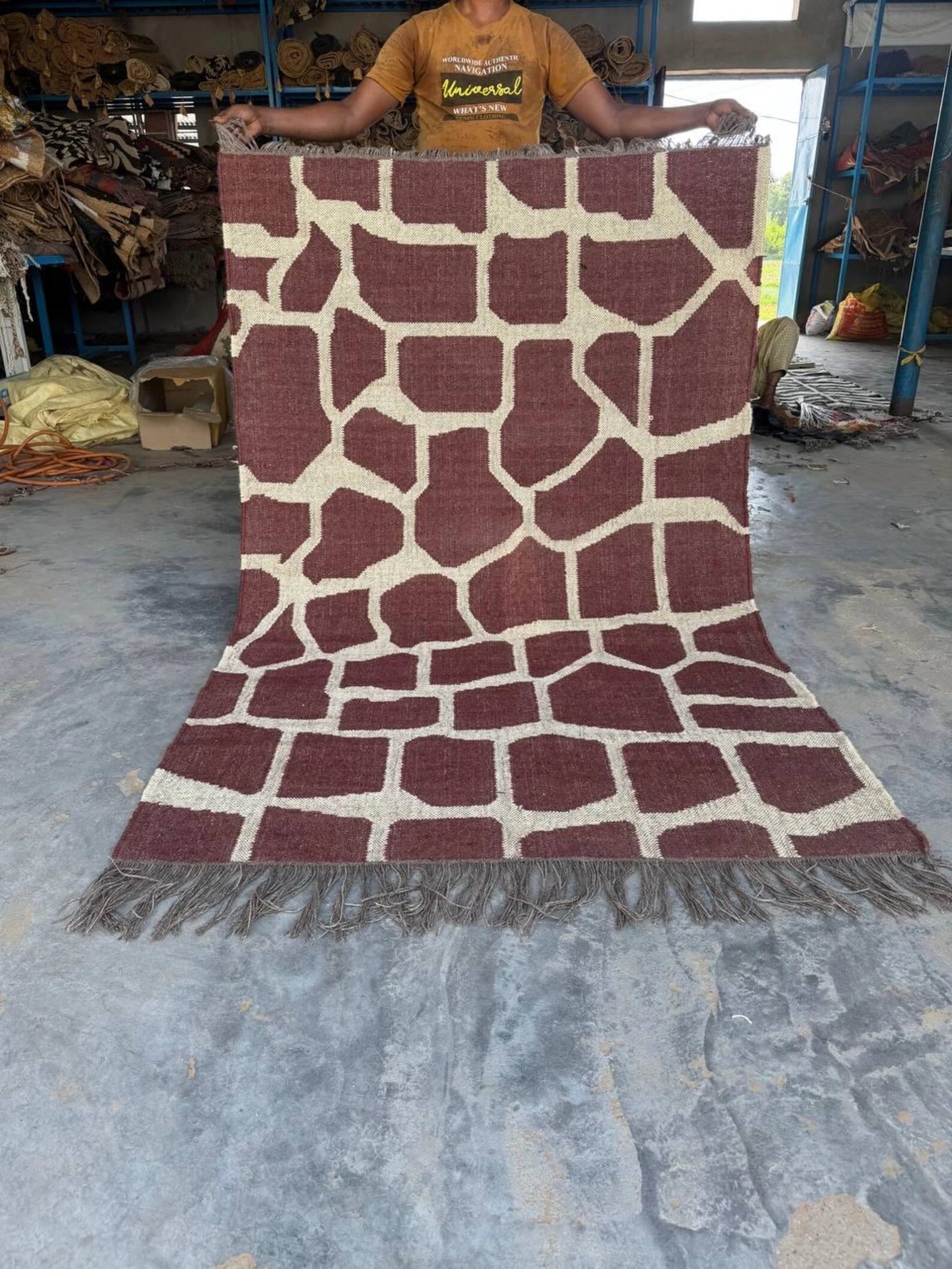 Handwoven Giraffe Print Wool Jute Rug | Modern Safari Flatweave Area Rug | Handmade Boho Kilim Carpet | Brown Neutral Living Room Rug