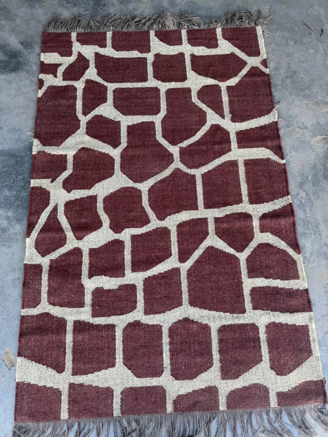 Handwoven Giraffe Print Wool Jute Rug | Modern Safari Flatweave Area Rug | Handmade Boho Kilim Carpet | Brown Neutral Living Room Rug