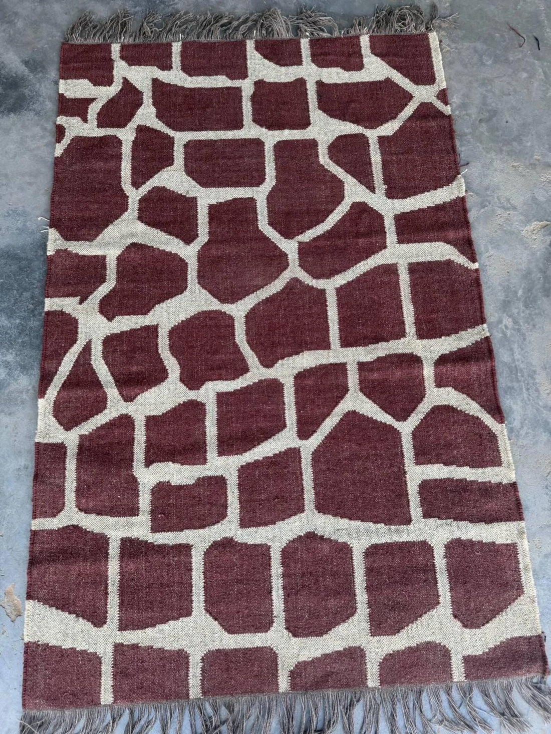 Handwoven Giraffe Print Wool Jute Rug | Modern Safari Flatweave Area Rug | Handmade Boho Kilim Carpet | Brown Neutral Living Room Rug