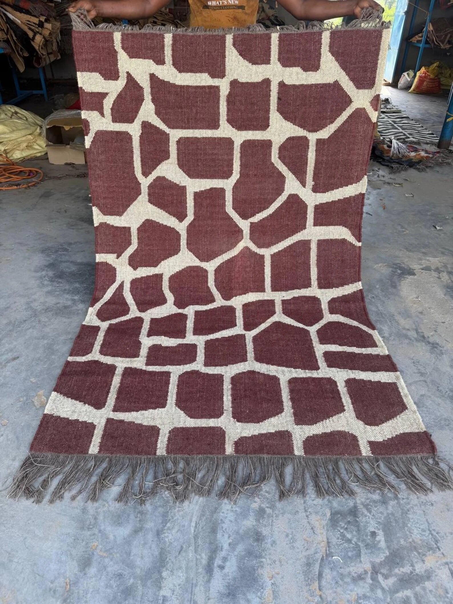 Handwoven Giraffe Print Wool Jute Rug | Modern Safari Flatweave Area Rug | Handmade Boho Kilim Carpet | Brown Neutral Living Room Rug
