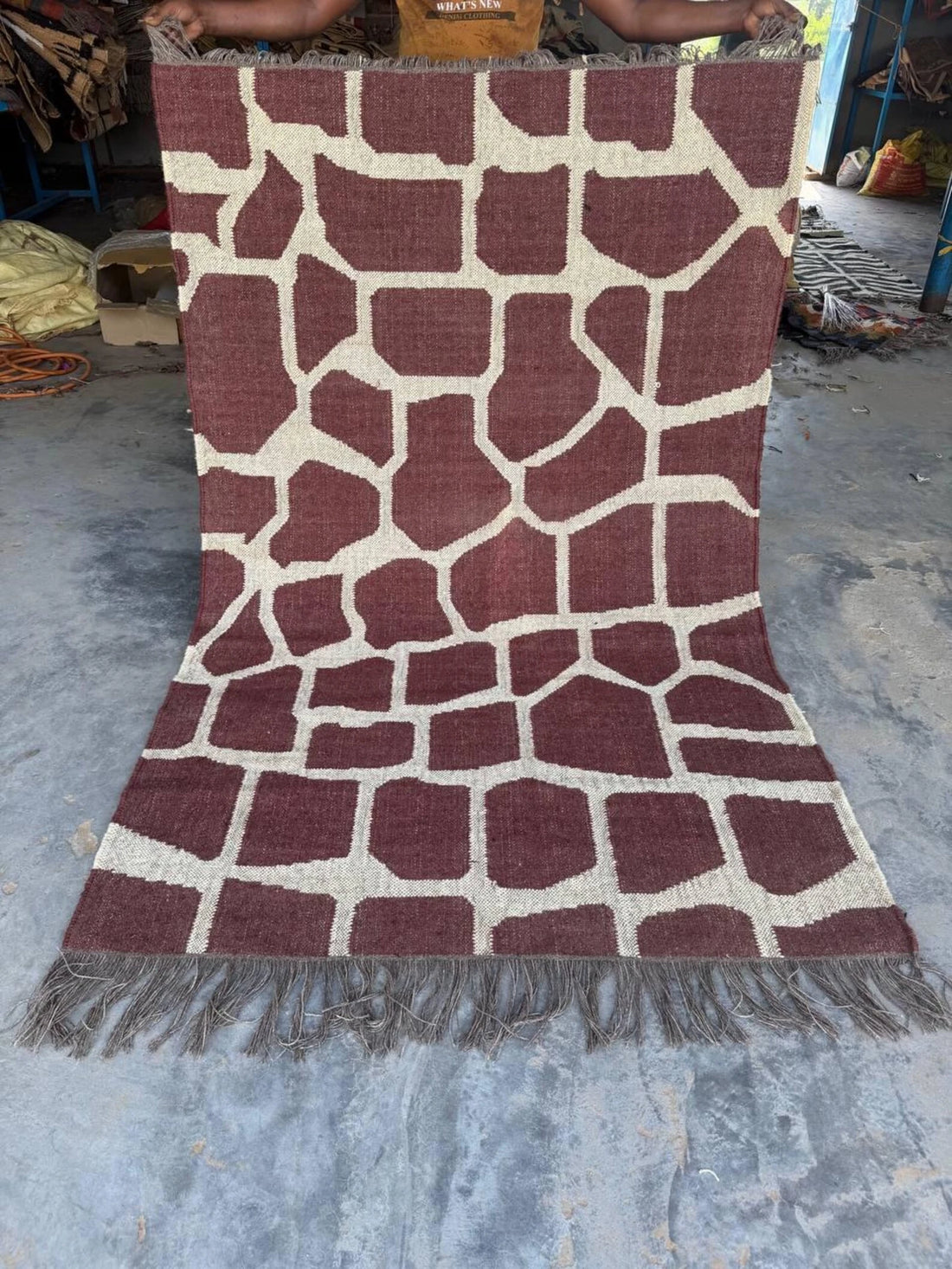Handwoven Giraffe Print Wool Jute Rug | Modern Safari Flatweave Area Rug | Handmade Boho Kilim Carpet | Brown Neutral Living Room Rug