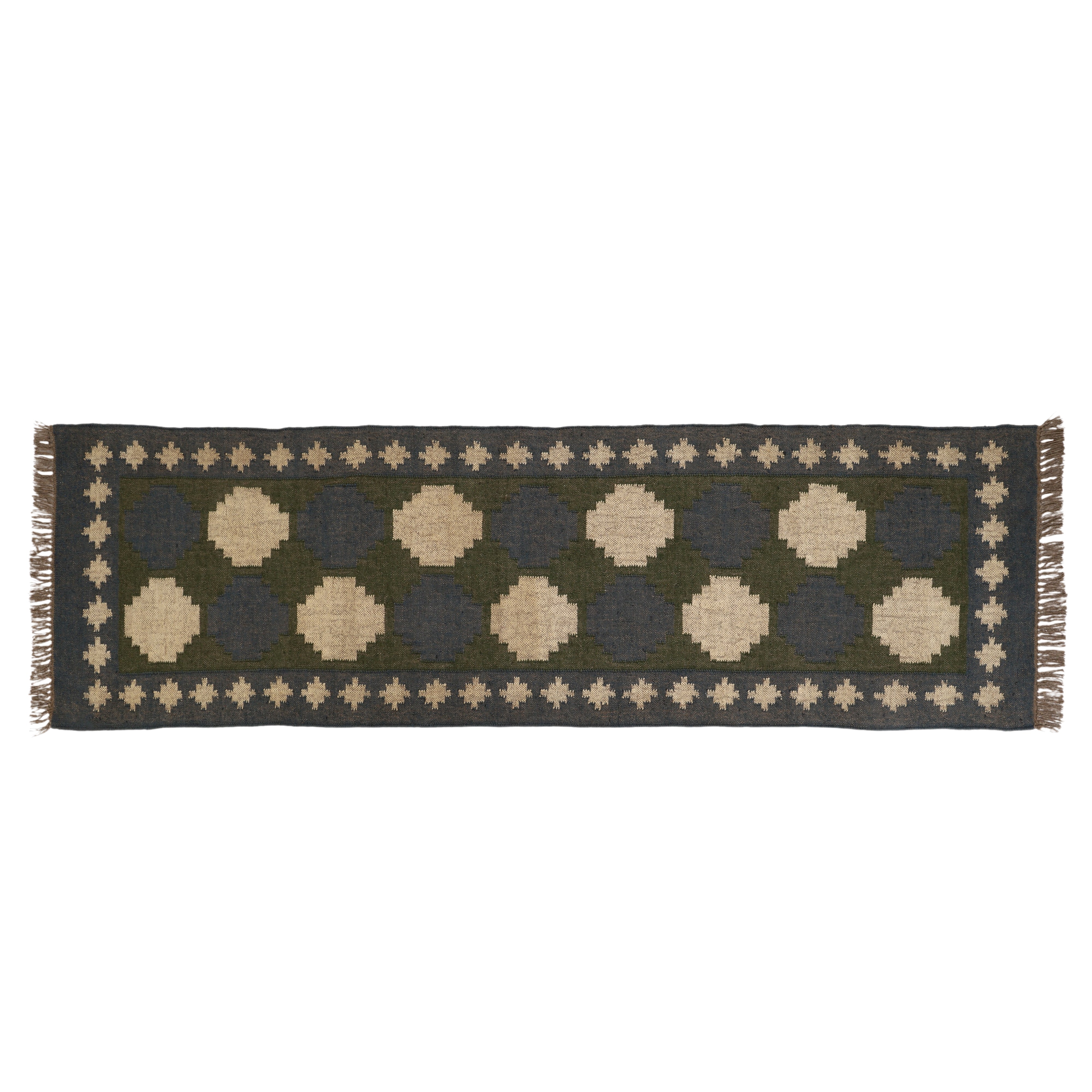 Handwoven Wool Jute Kilim Runner Rug – Traditional Indian Geometric Hallway Area Runner