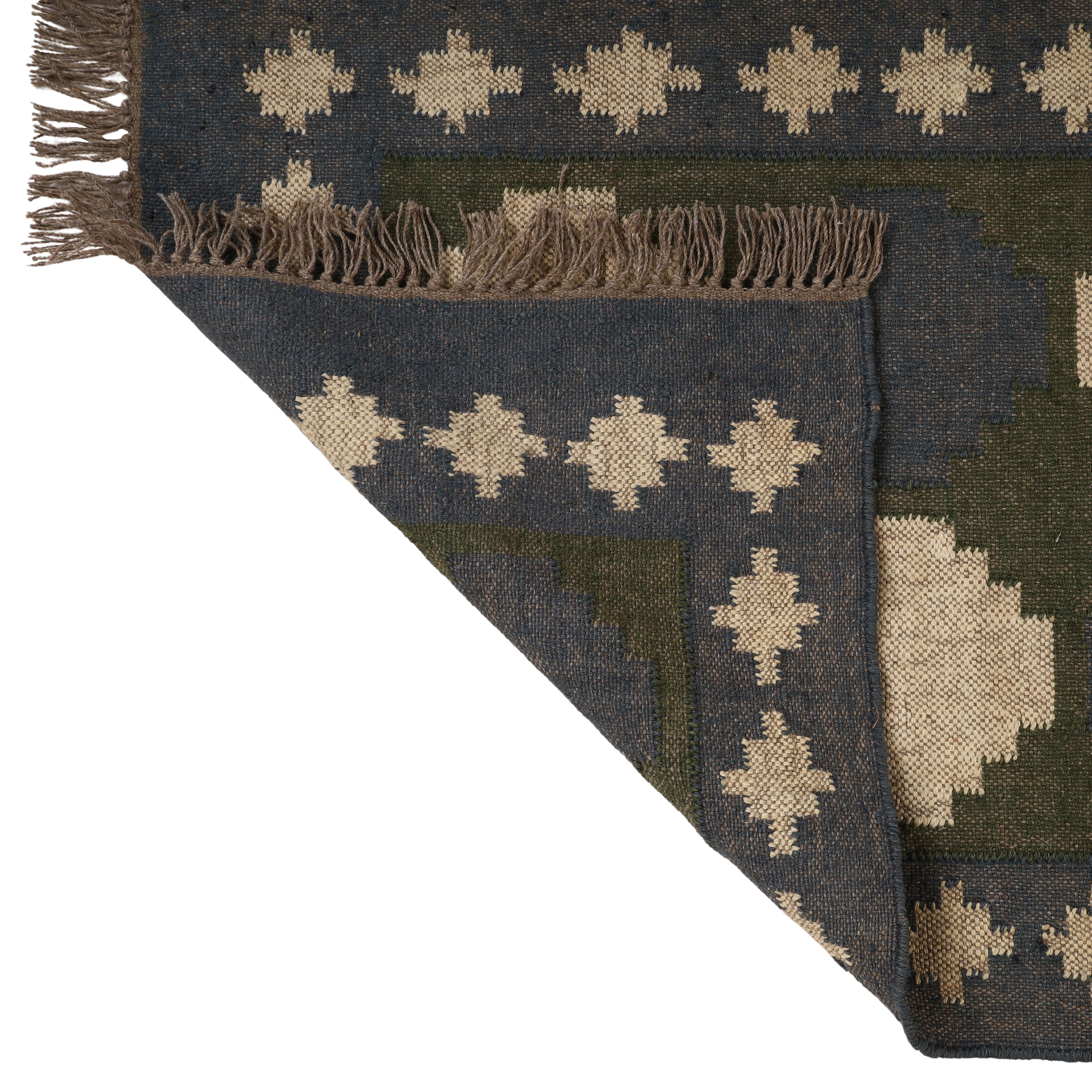 Handwoven Wool Jute Kilim Runner Rug – Traditional Indian Geometric Hallway Area Runner