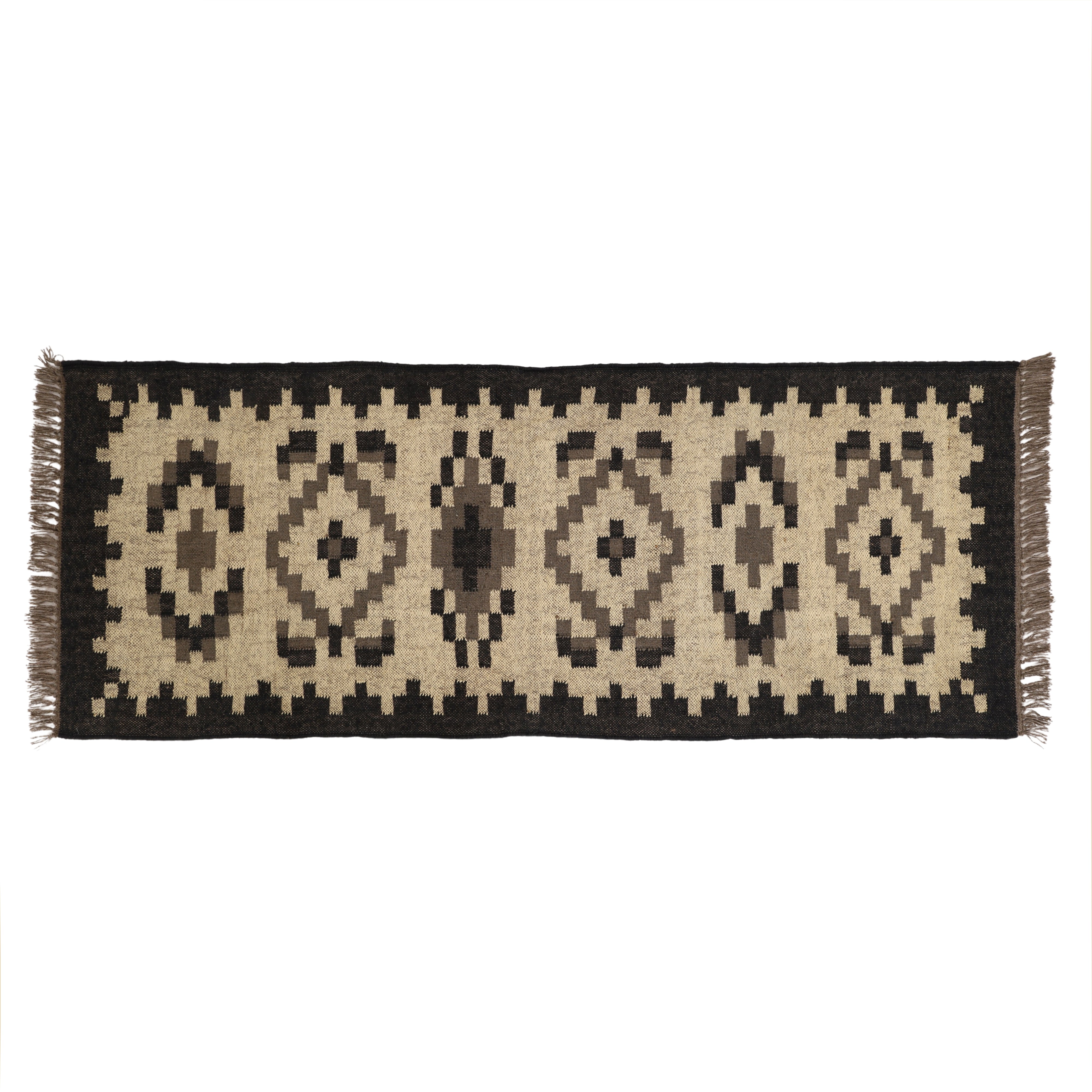 Handmade Wool Jute Kilim Runner Rug for Bohemian Oriental Interiors