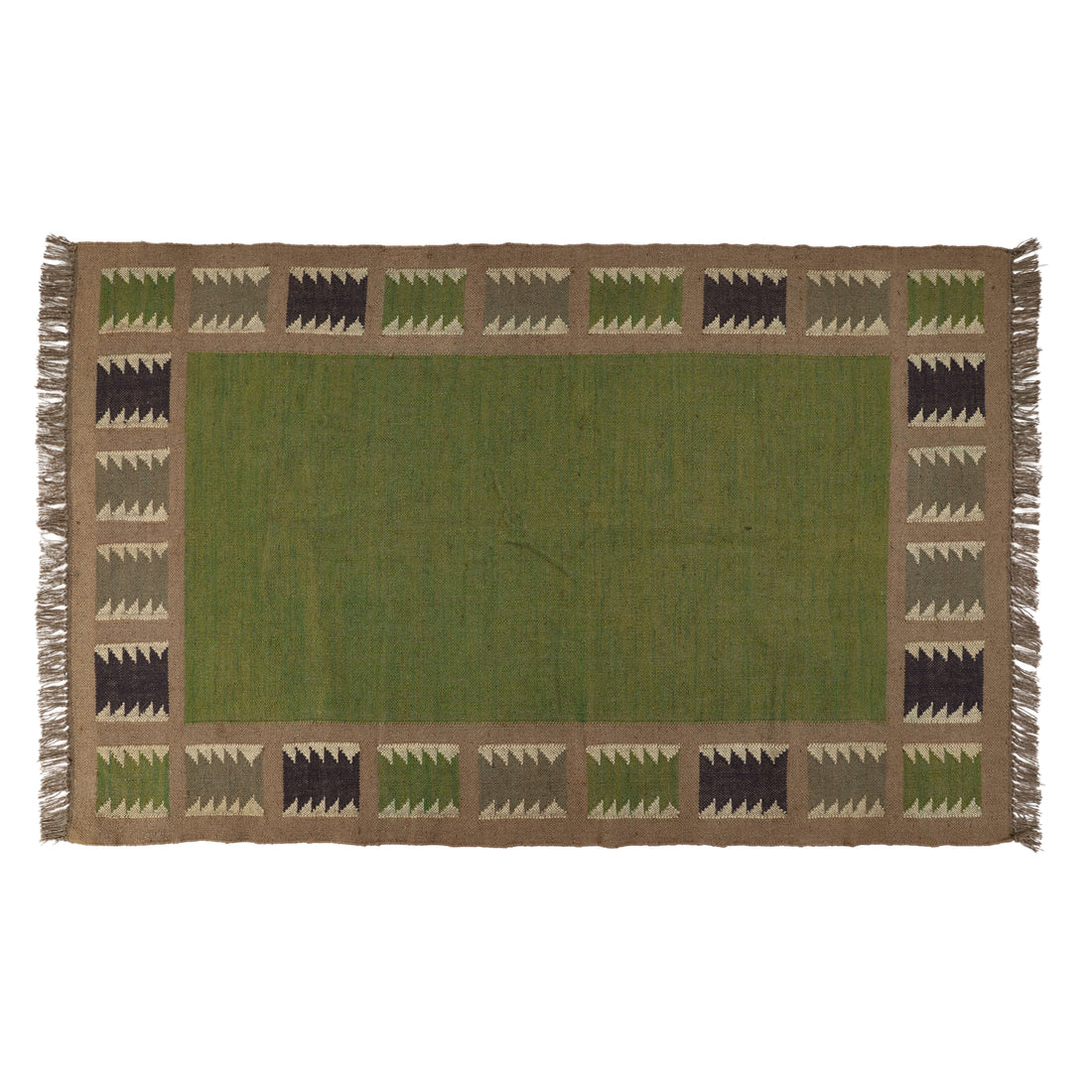 Handwoven Wool Jute Kilim Rug for Green Bohemian Interiors