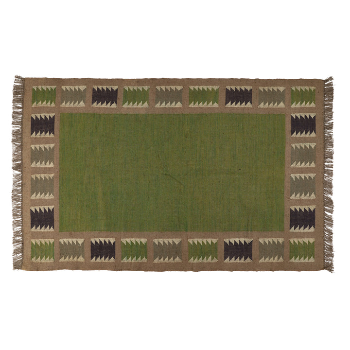 Handwoven Wool Jute Kilim Rug for Green Bohemian Interiors