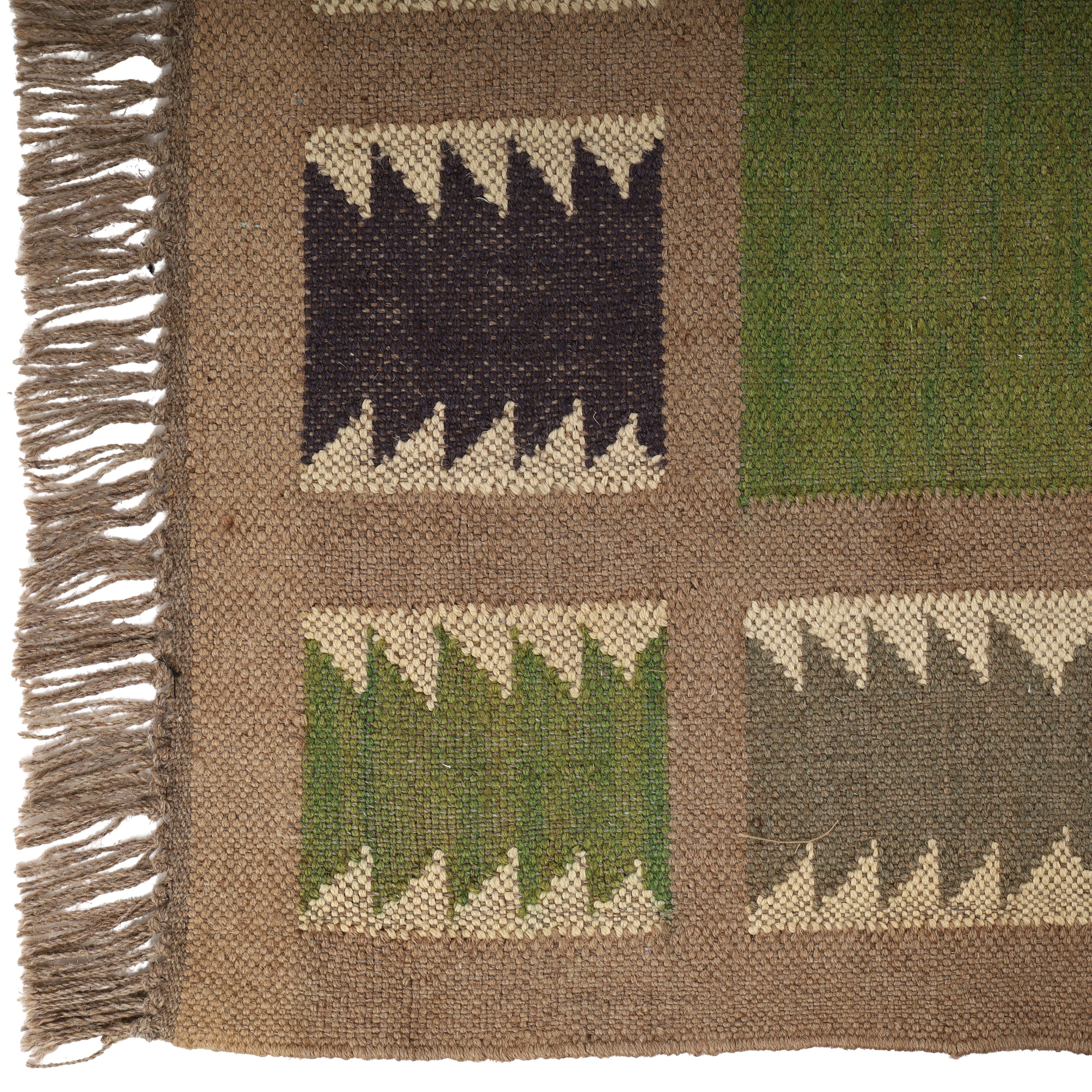 Handwoven Wool Jute Kilim Rug for Green Bohemian Interiors