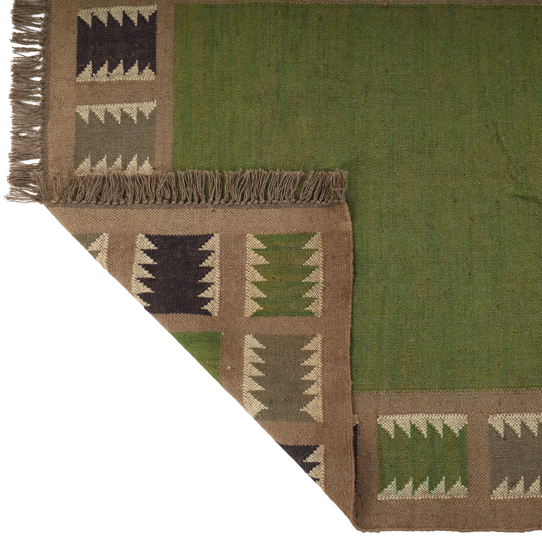 Handwoven Wool Jute Kilim Rug for Green Bohemian Interiors