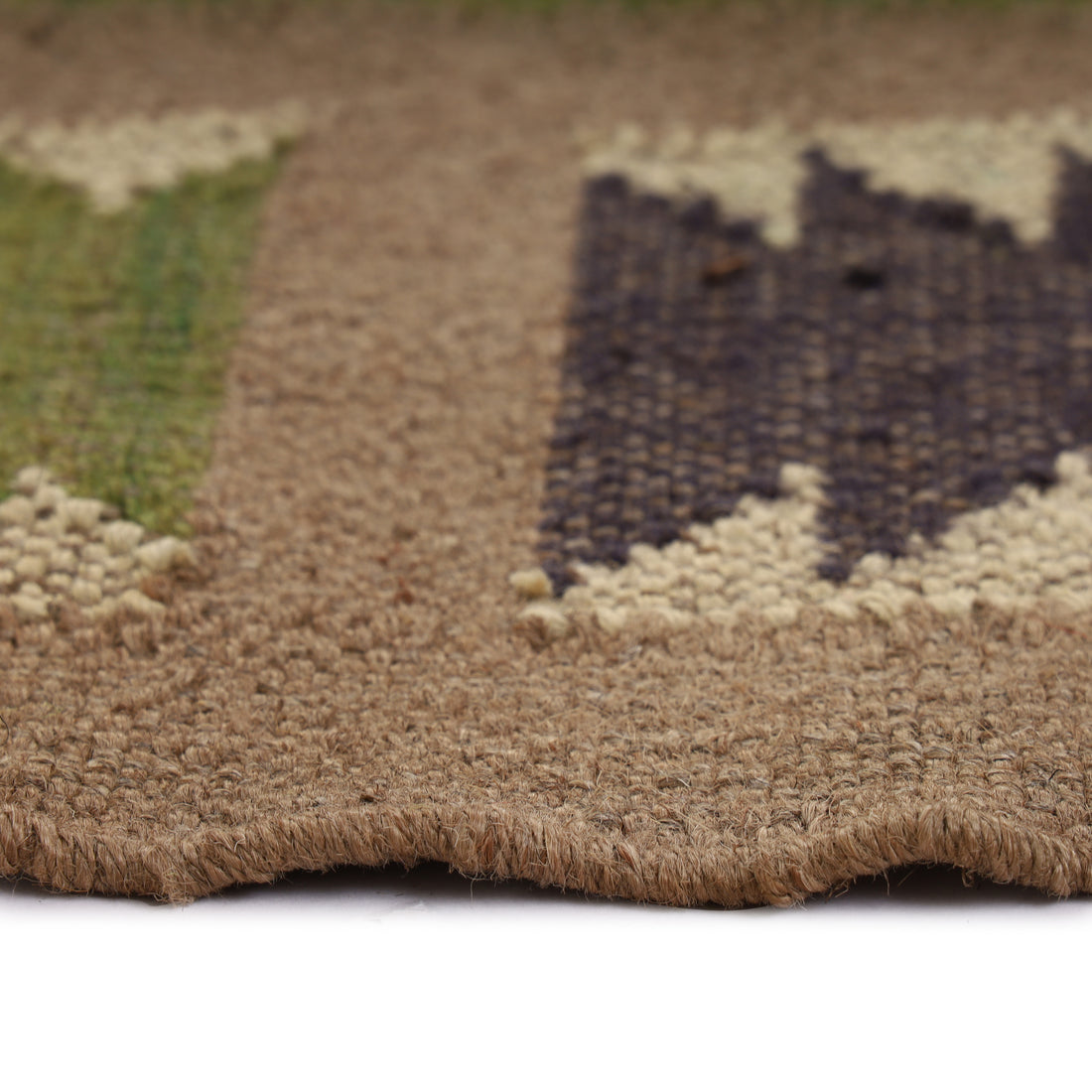 Handwoven Wool Jute Kilim Rug for Green Bohemian Interiors