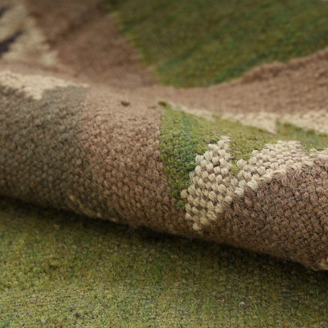 Handwoven Wool Jute Kilim Rug for Green Bohemian Interiors