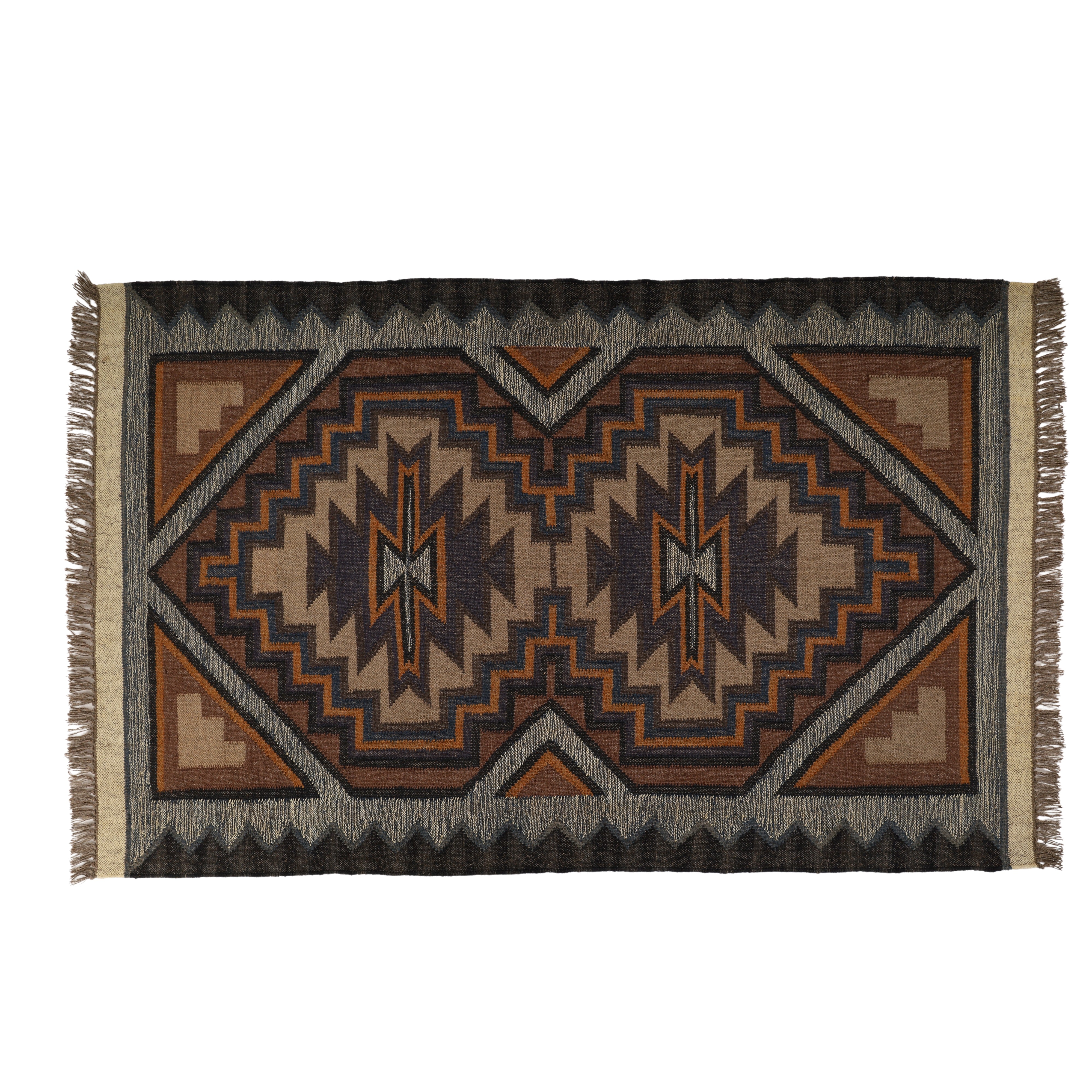 Handcrafted Wool Jute Kilim Rug in Oriental Turkish Style