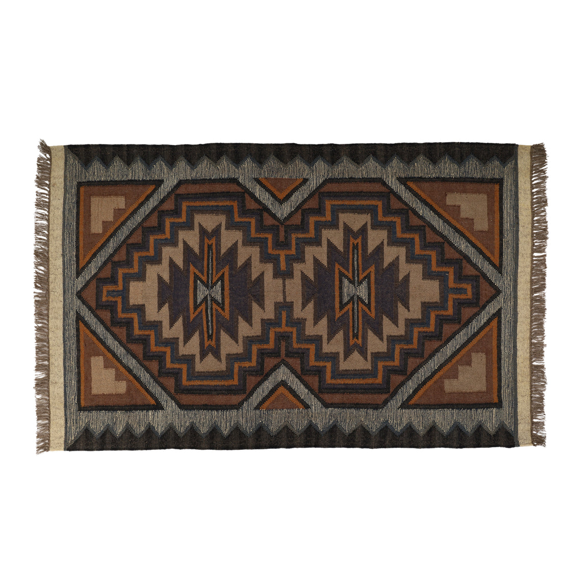 Handcrafted Wool Jute Kilim Rug in Oriental Turkish Style