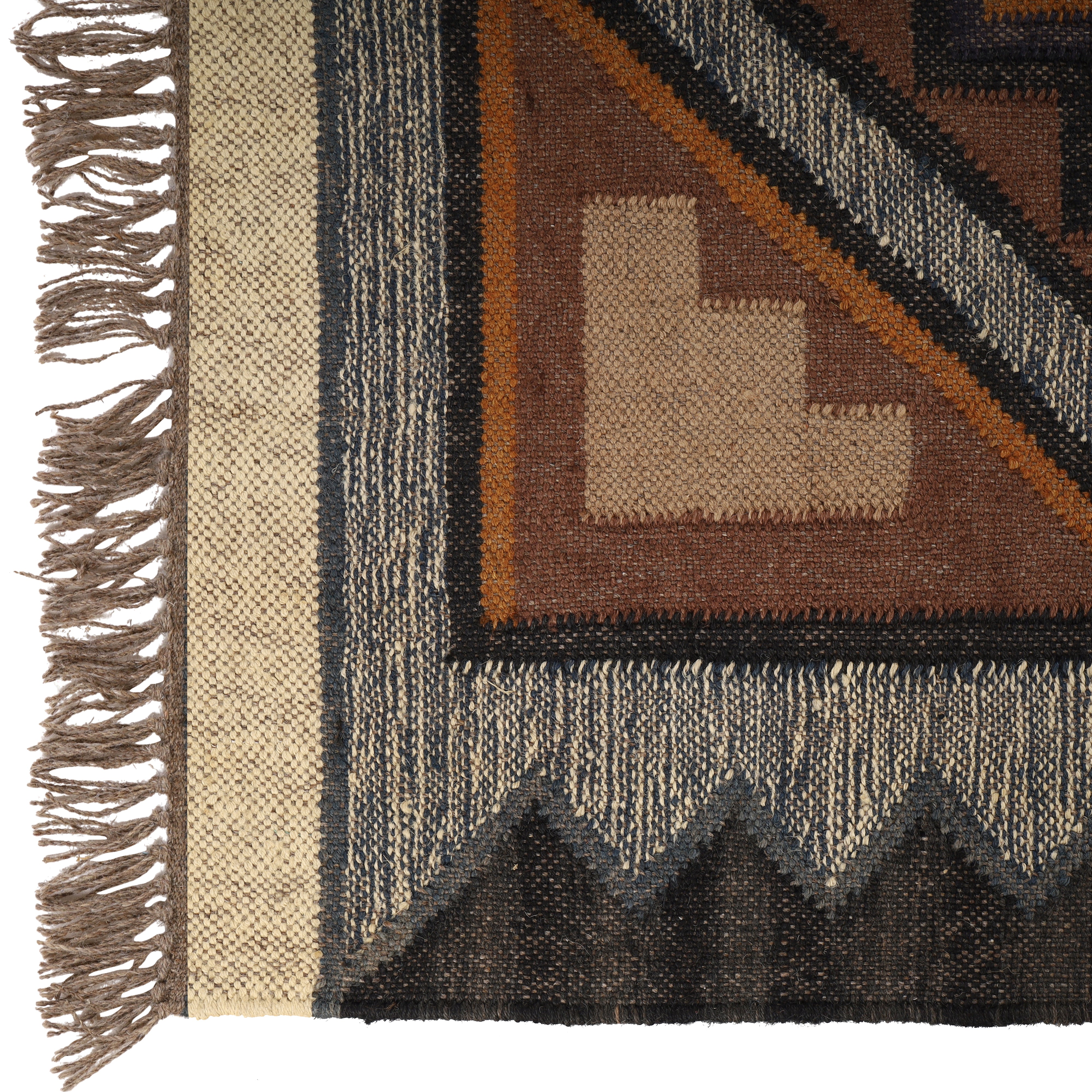Handcrafted Wool Jute Kilim Rug in Oriental Turkish Style