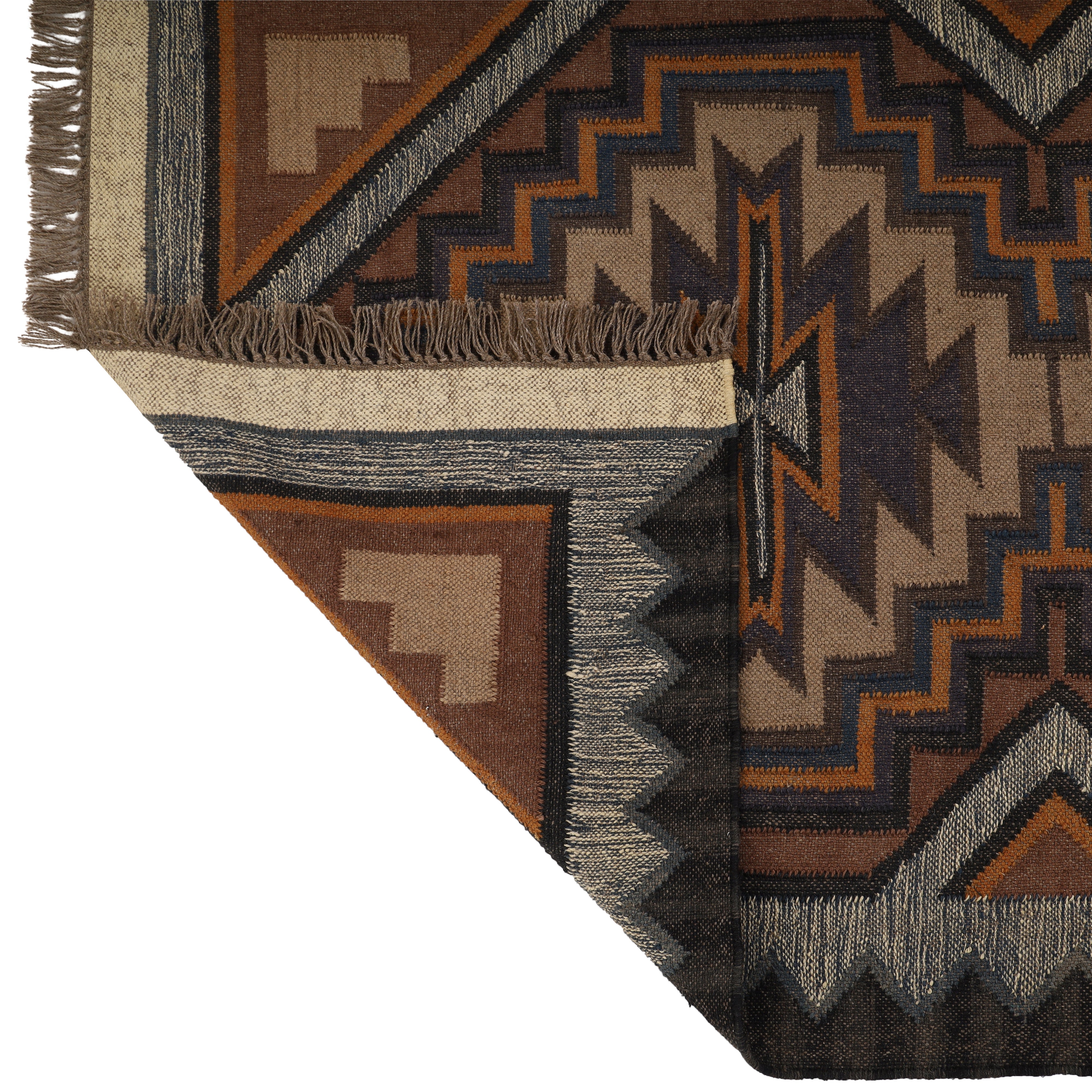 Handcrafted Wool Jute Kilim Rug in Oriental Turkish Style