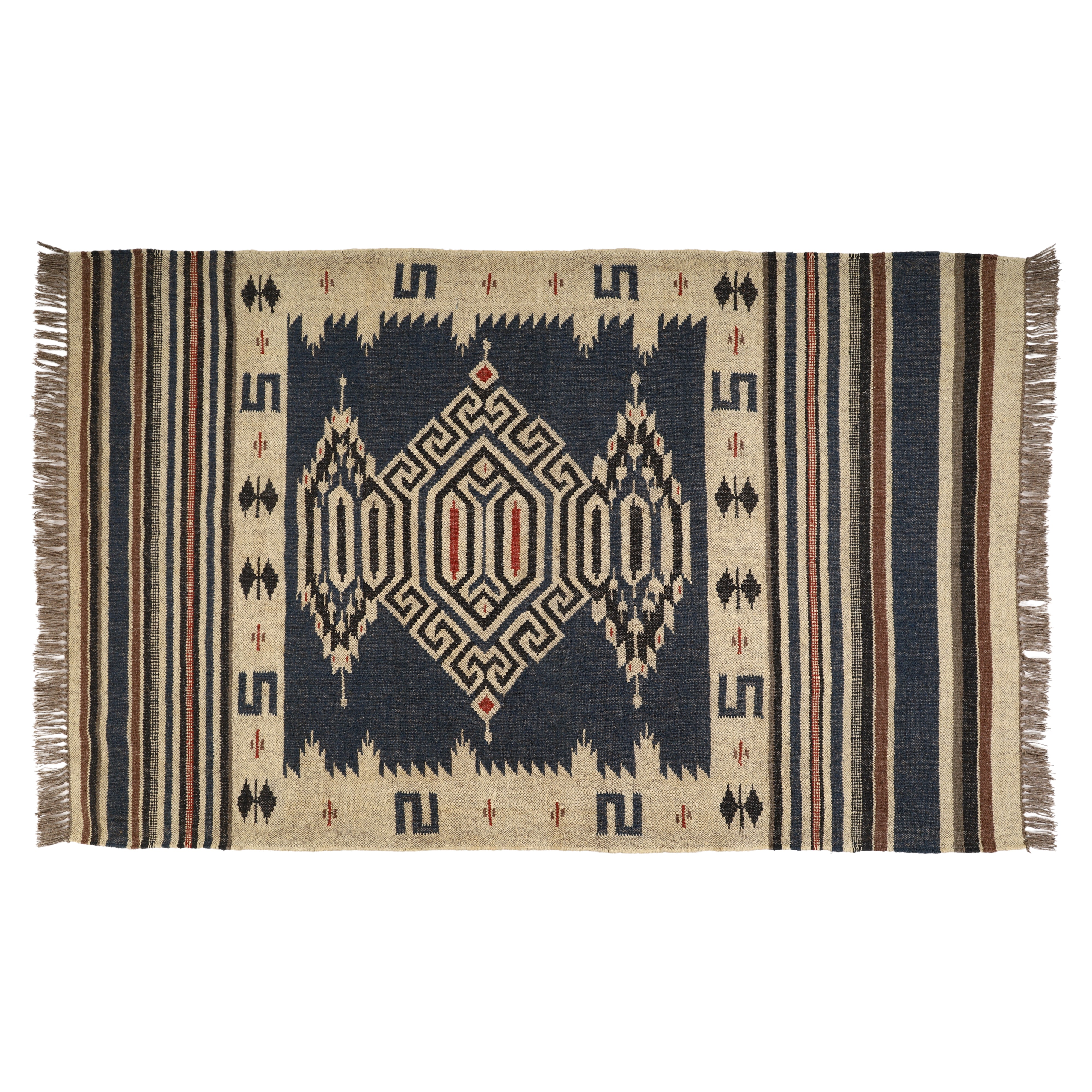 Handwoven Wool Jute Kilim Rug for Bohemian Southwestern Interiors