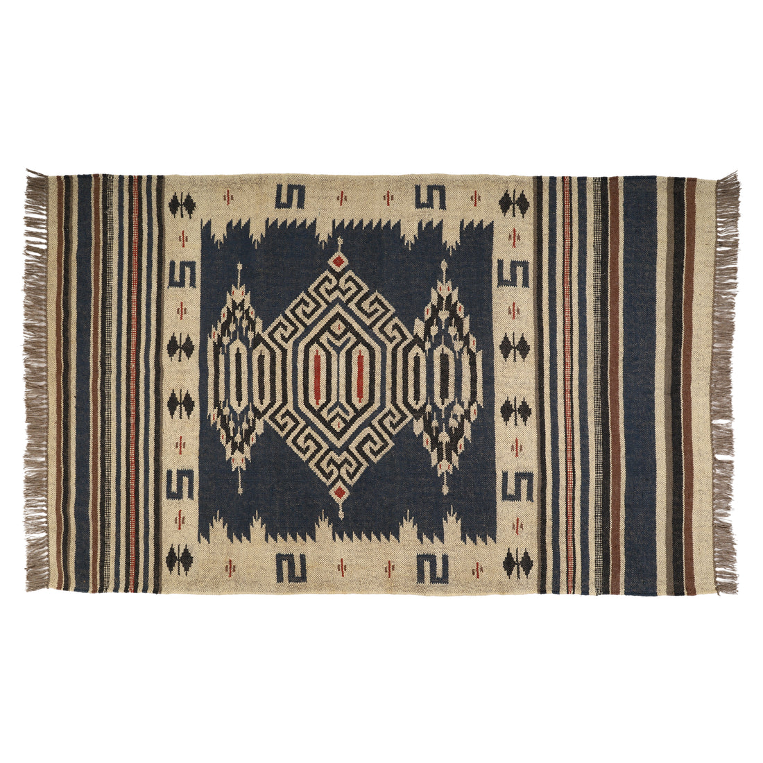 Handwoven Wool Jute Kilim Rug for Bohemian Southwestern Interiors