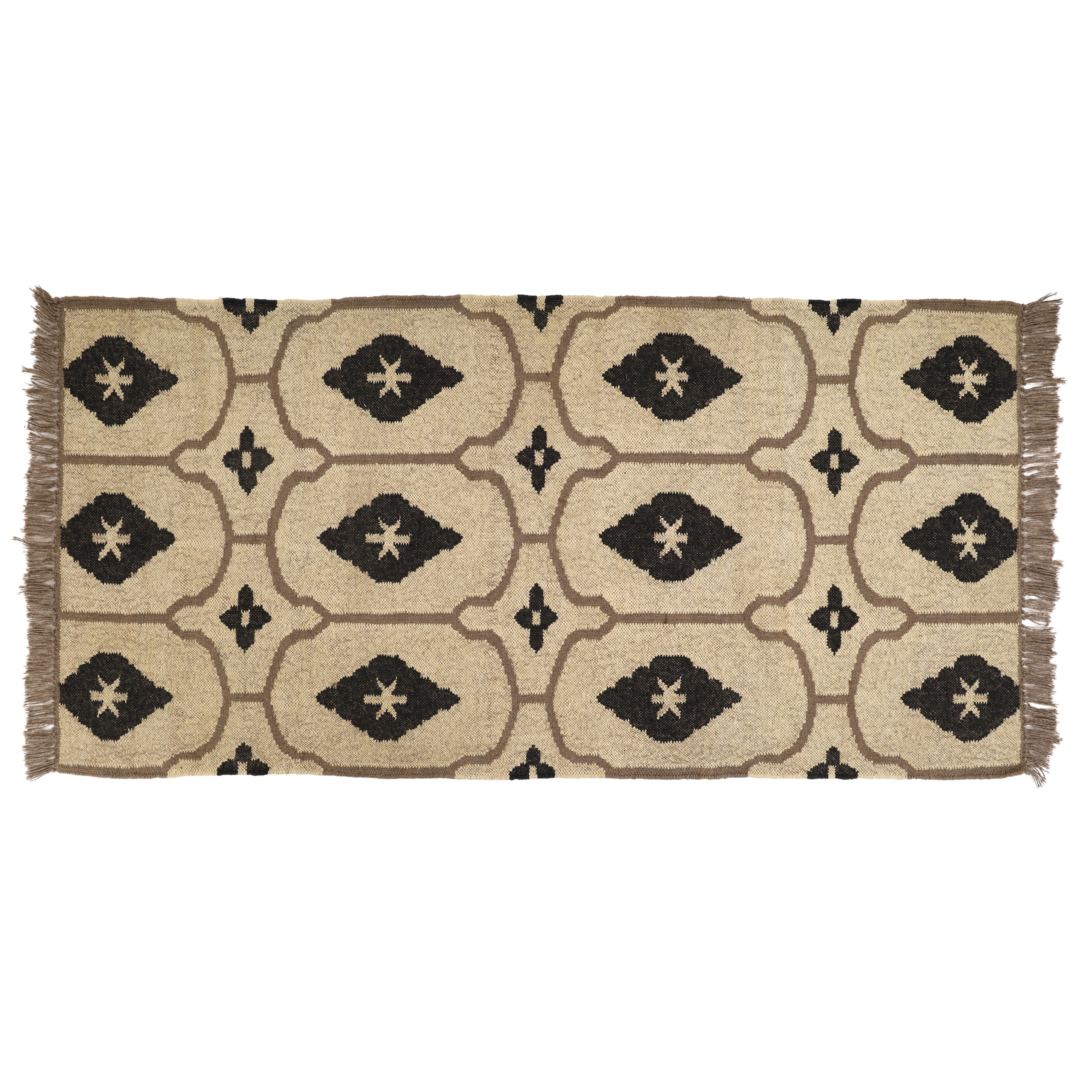 Handwoven Wool Jute Kilim Runner – Oriental Geometric Design