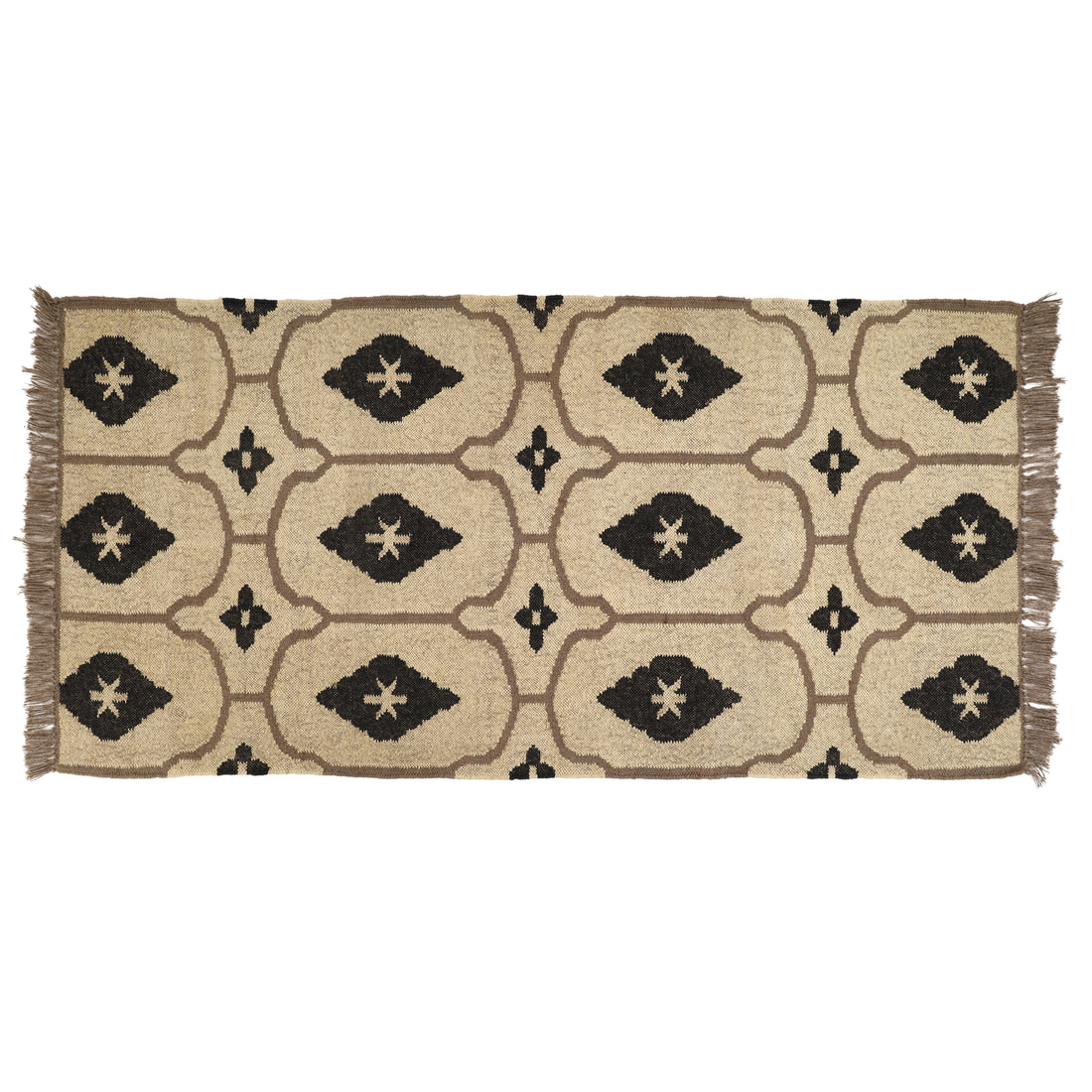 Handwoven Wool Jute Kilim Runner – Oriental Geometric Design