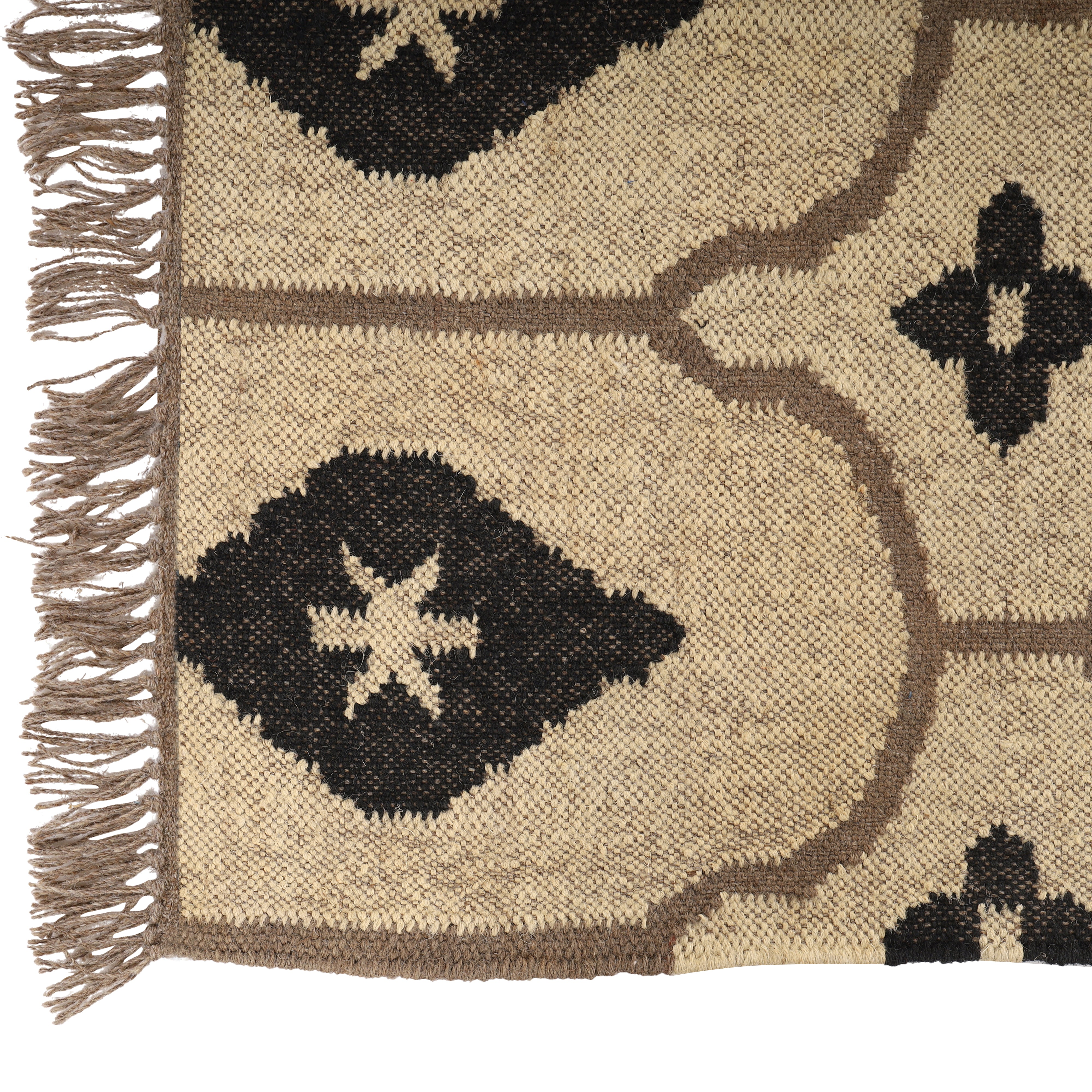 Handwoven Wool Jute Kilim Runner – Oriental Geometric Design