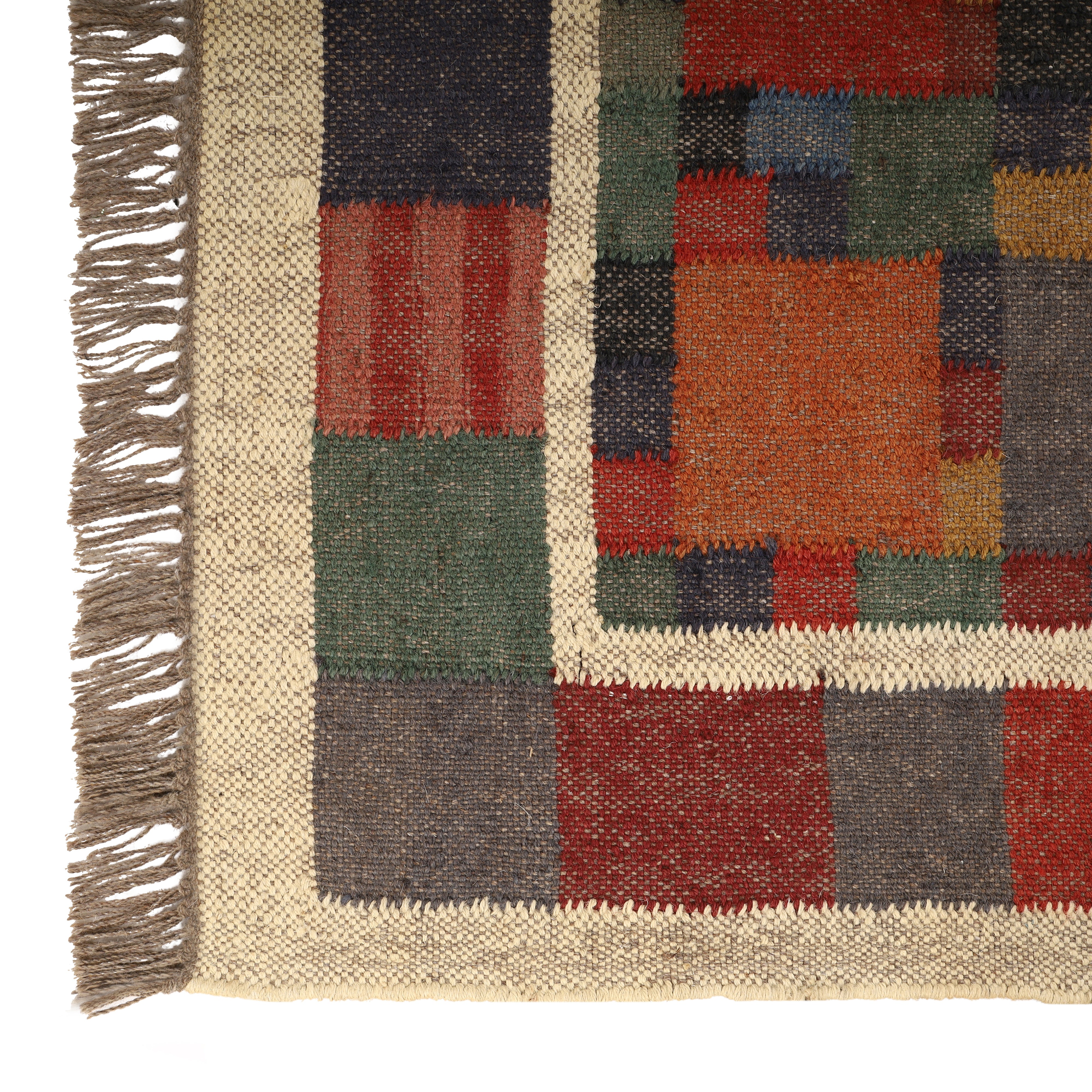 Handwoven 8x12 Kilim Wool Jute Rug for Southwestern Tribal Interiors