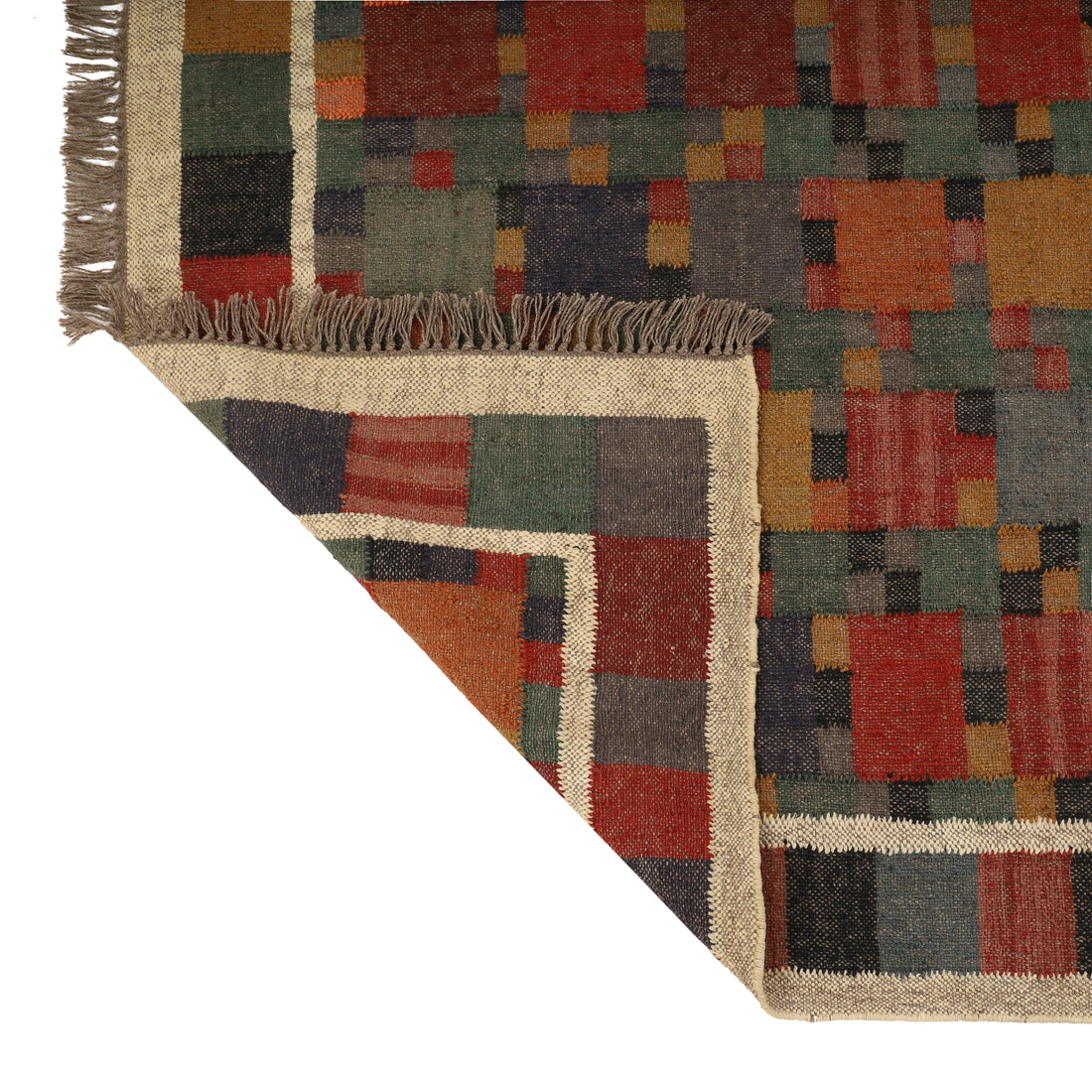 Handwoven 8x12 Kilim Wool Jute Rug for Southwestern Tribal Interiors