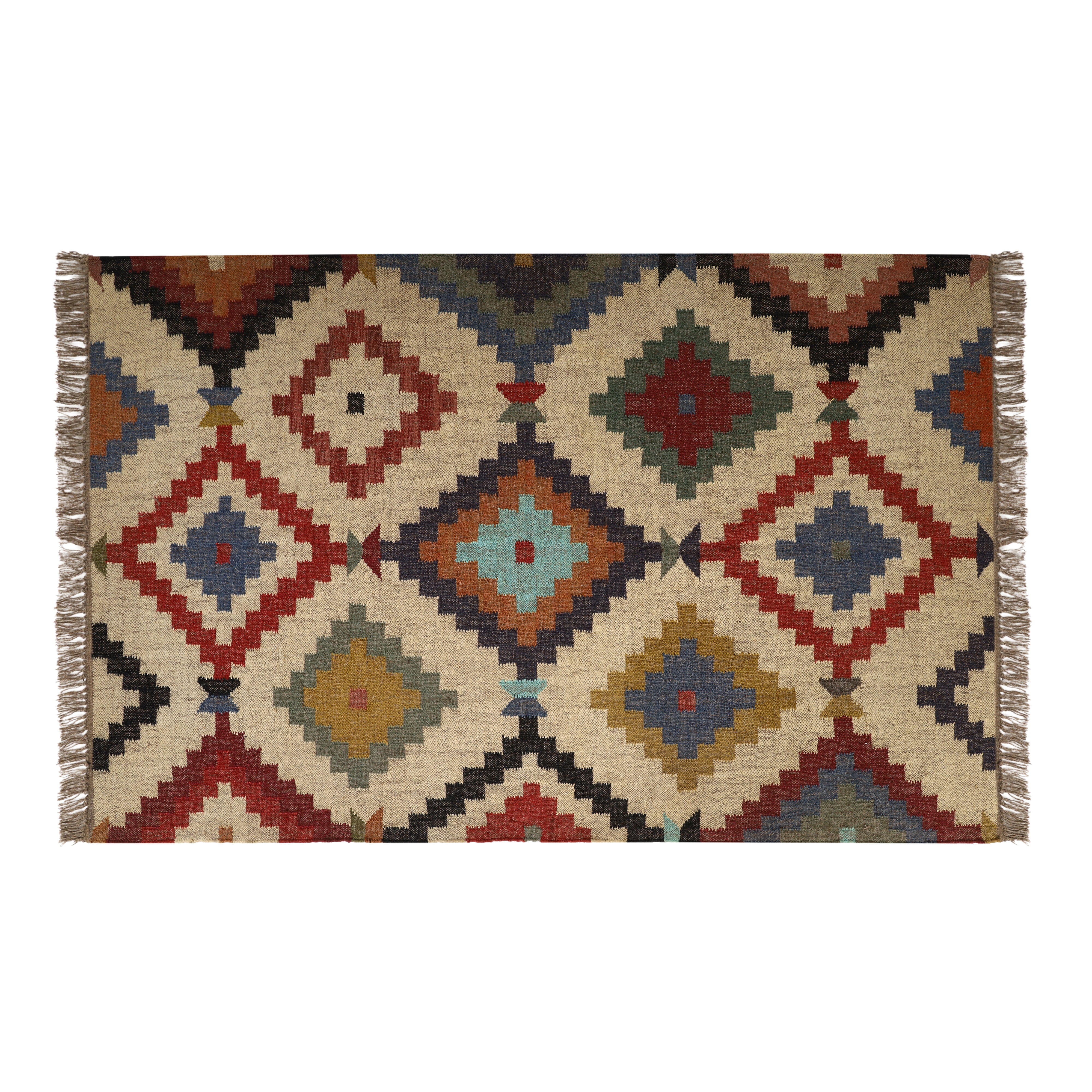 Multicolor Kilim Wool Jute Rug – Tribal Geometric Style