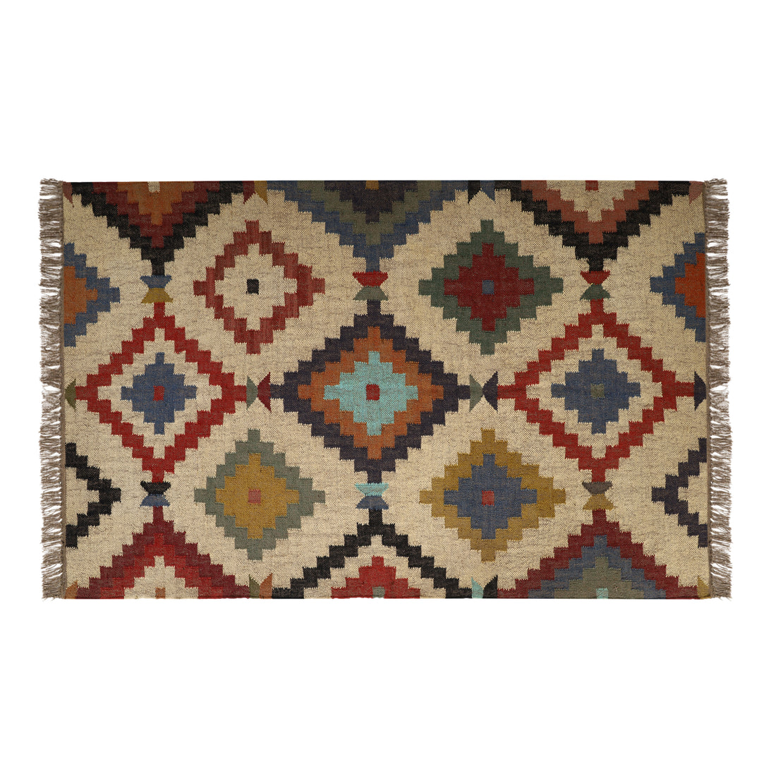 Multicolor Kilim Wool Jute Rug – Tribal Geometric Style