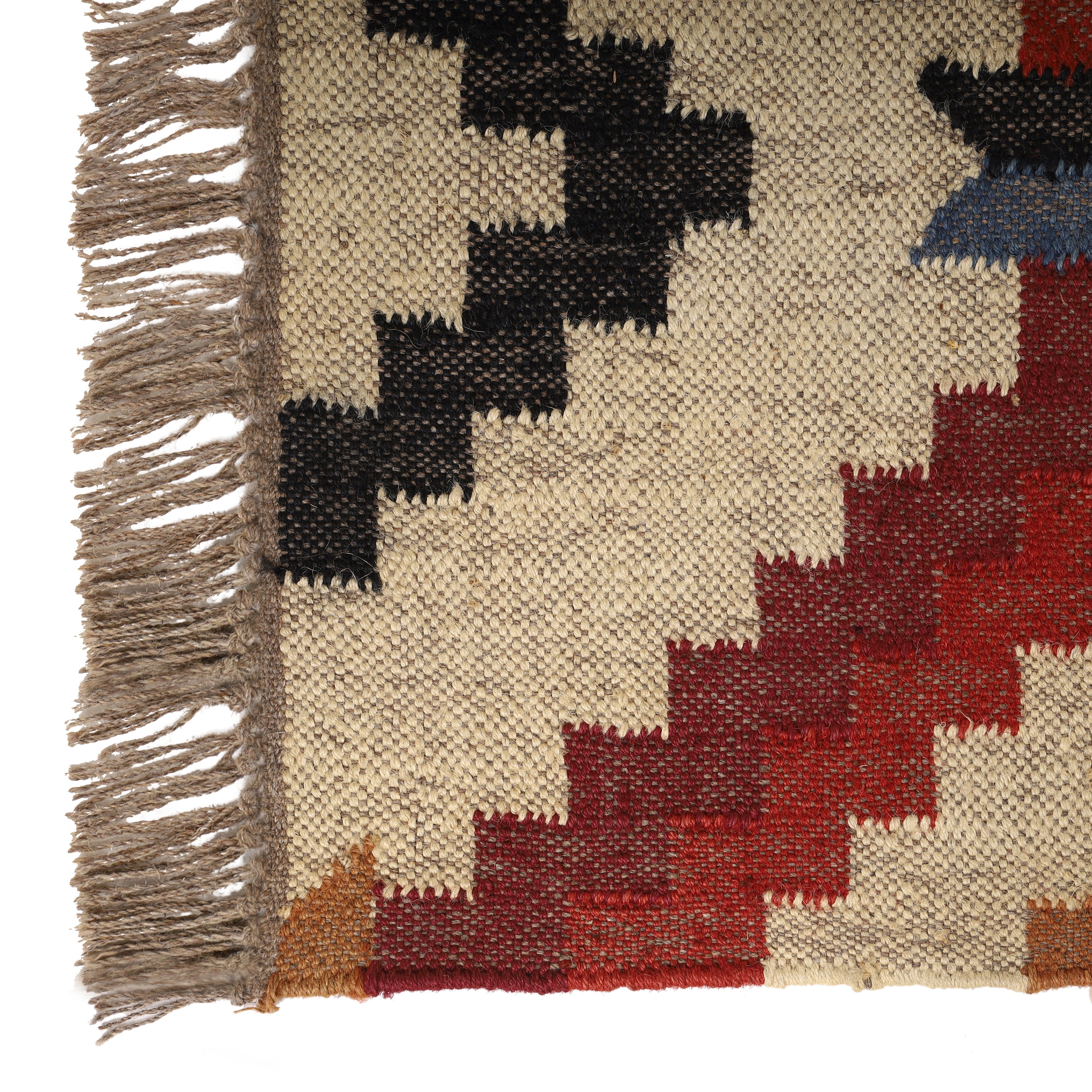 Multicolor Kilim Wool Jute Rug – Tribal Geometric Style