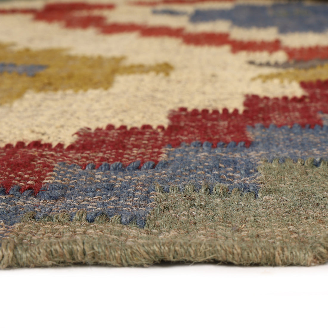 Multicolor Kilim Wool Jute Rug – Tribal Geometric Style