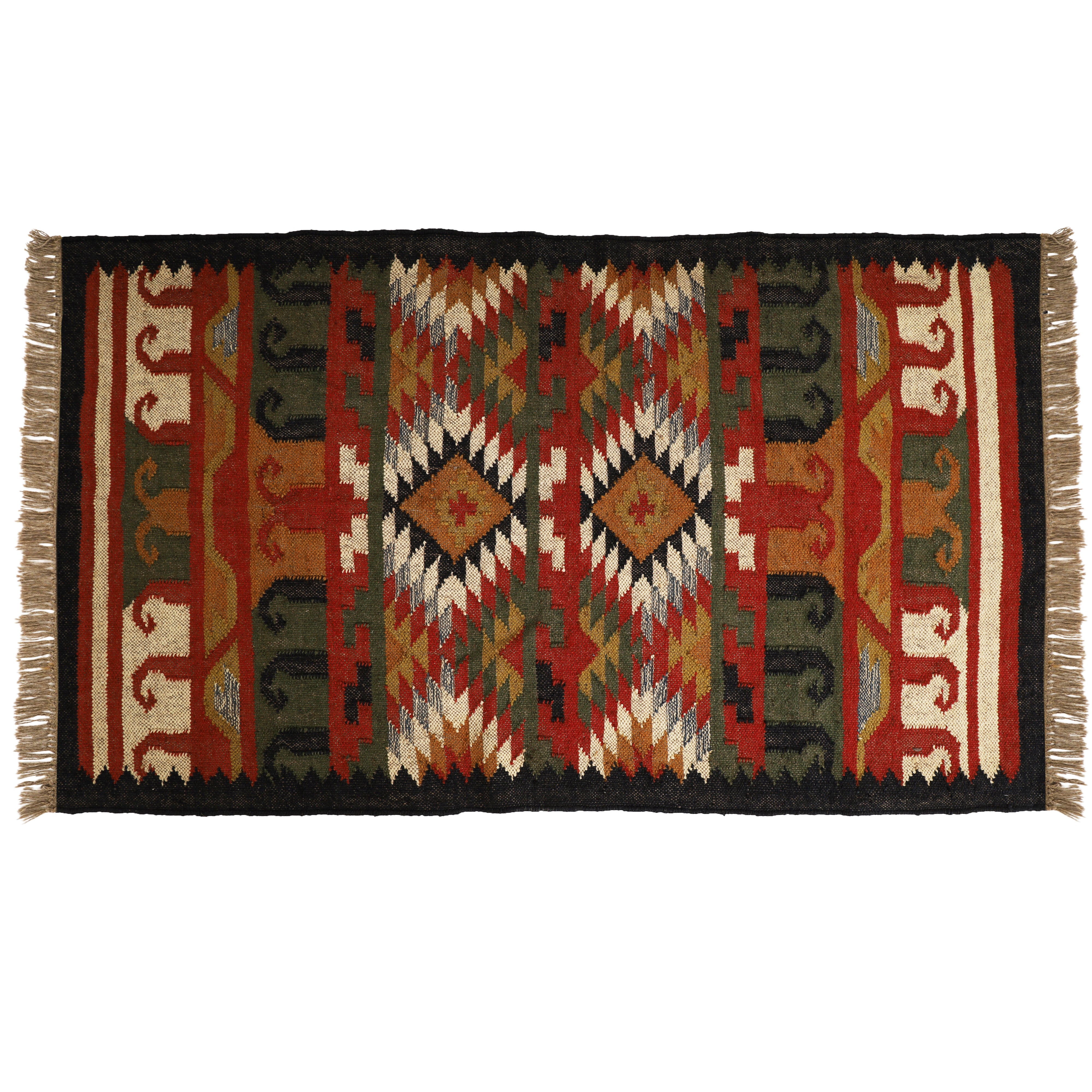 Organic Wool Jute Kilim Area Rug for Indian Traditional Interiors