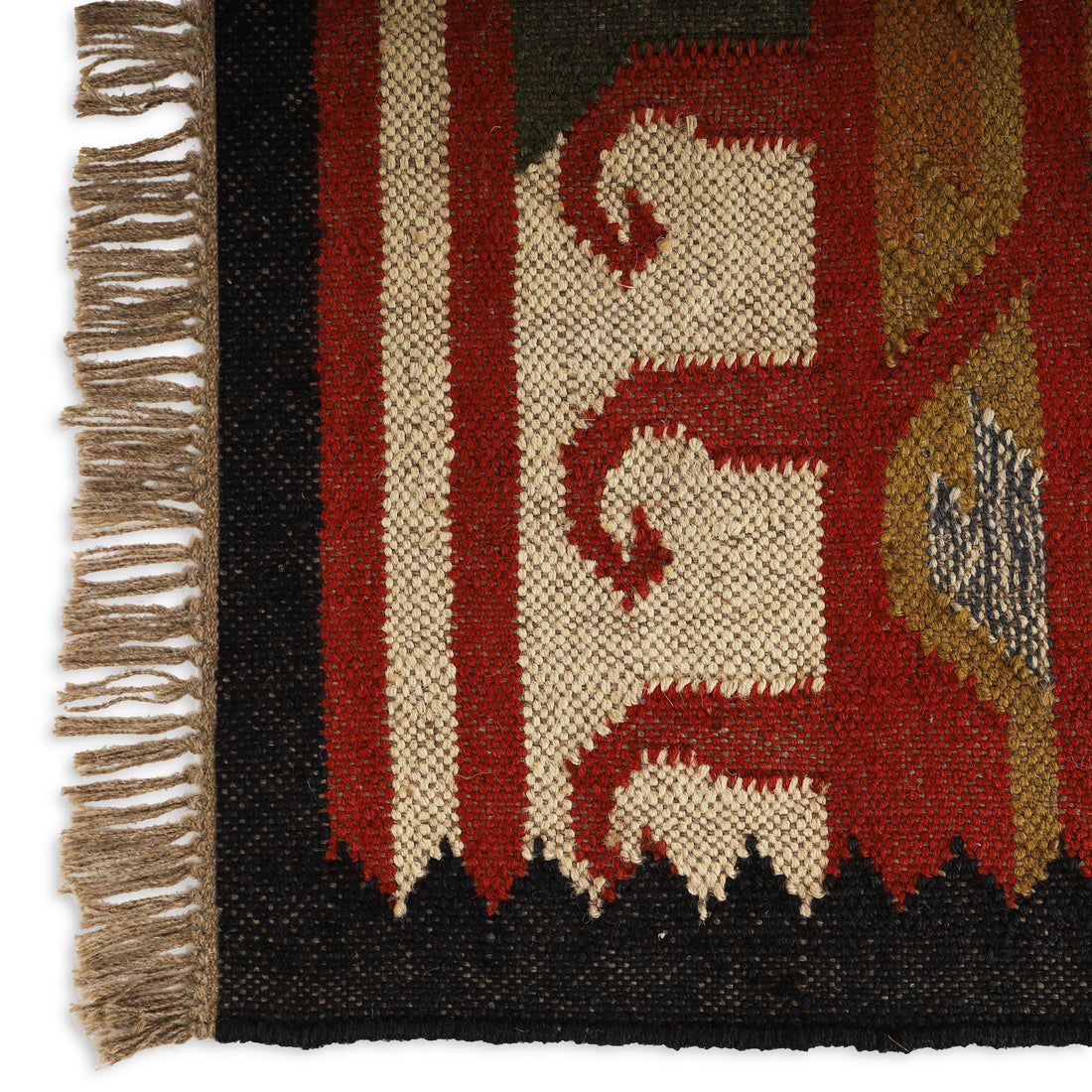 Organic Wool Jute Kilim Area Rug for Indian Traditional Interiors