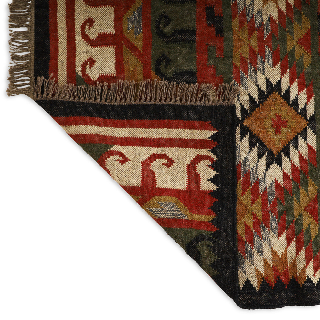 Organic Wool Jute Kilim Area Rug for Indian Traditional Interiors