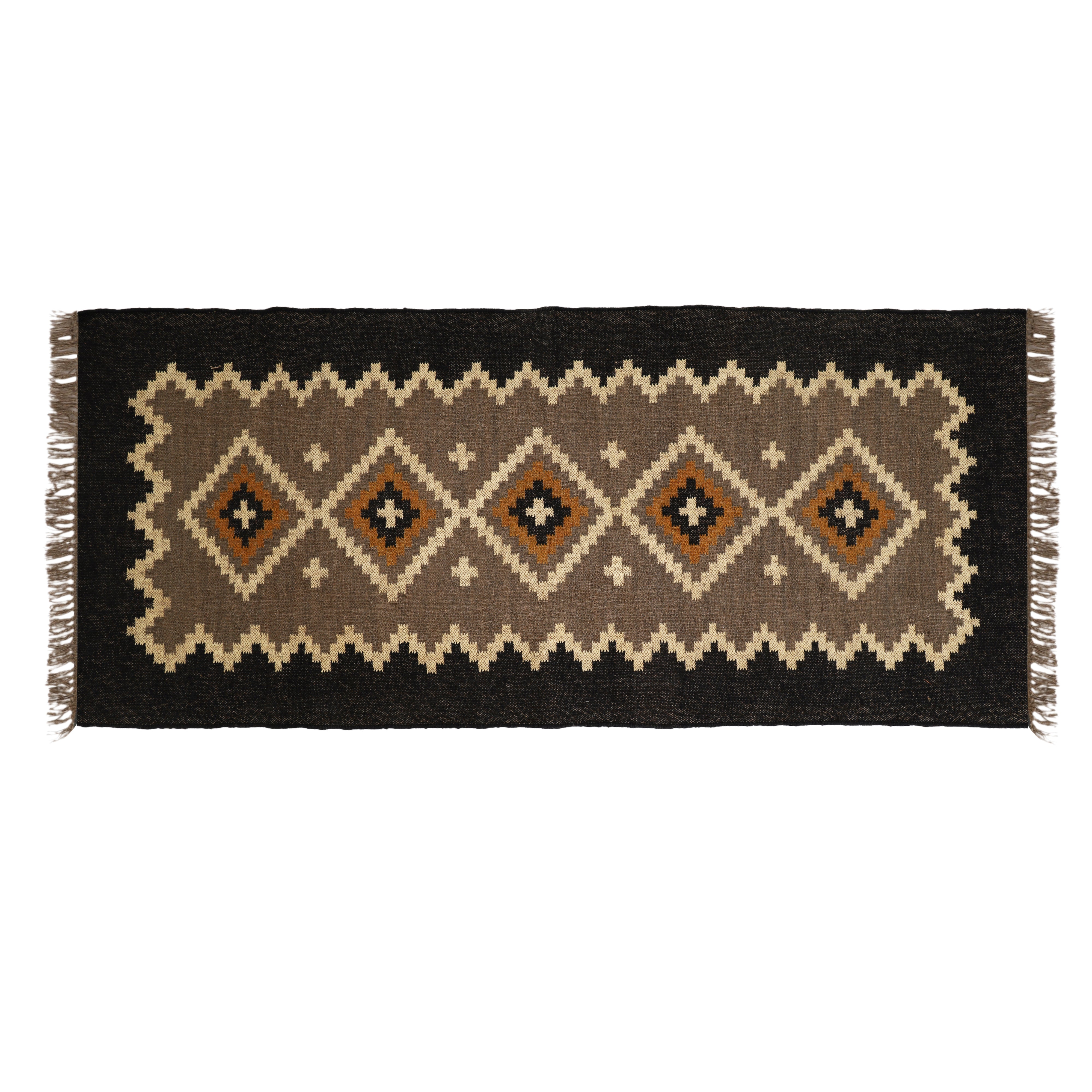 Handwoven Wool Jute Kilim Runner – Oriental Indian Geometric Dhurrie Style