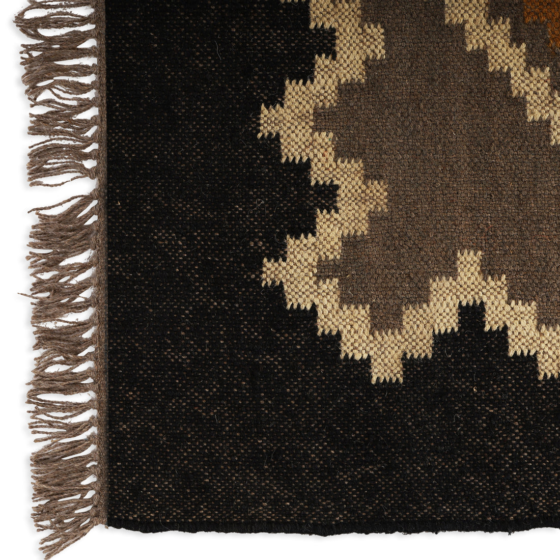 Handwoven Wool Jute Kilim Runner – Oriental Indian Geometric Dhurrie Style