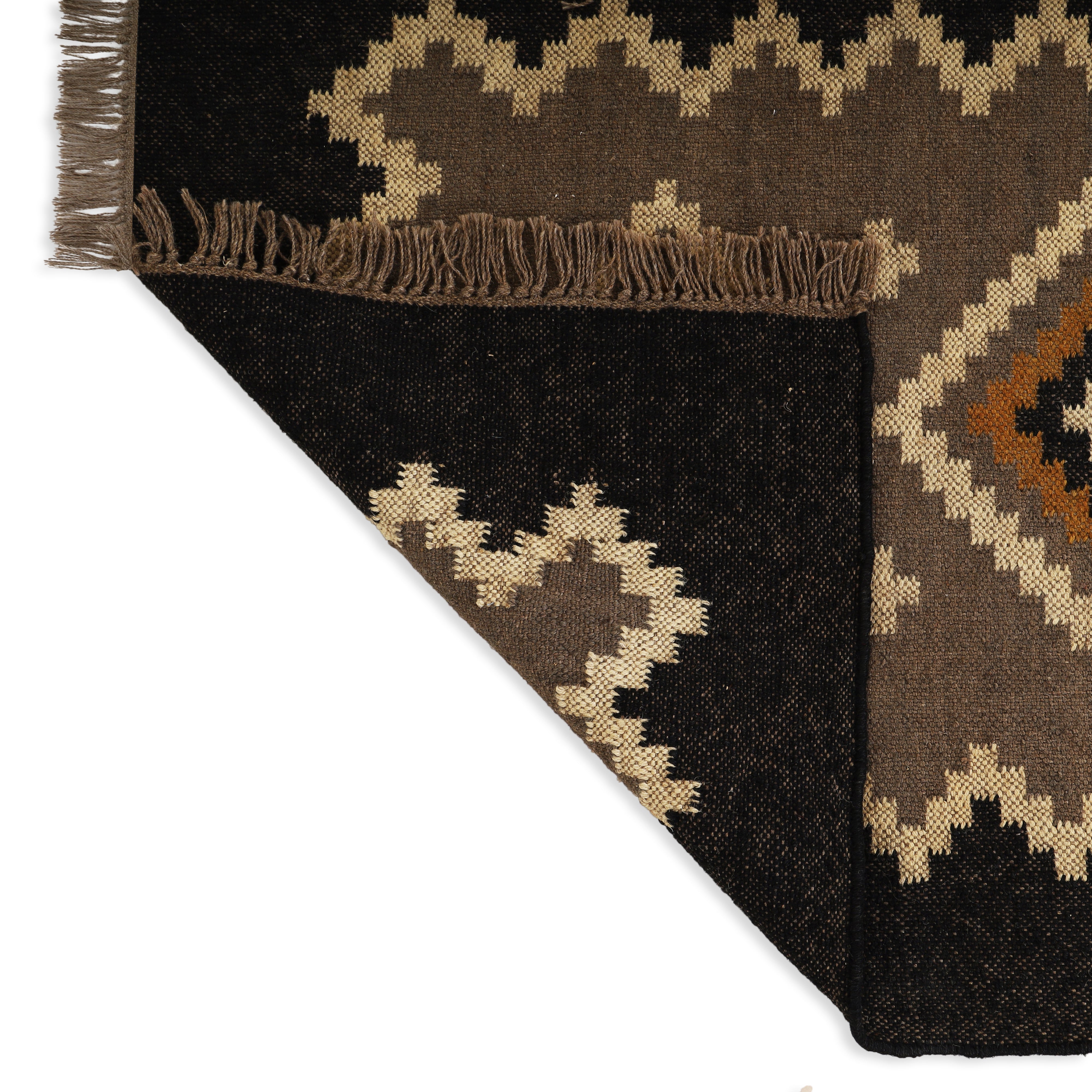 Handwoven Wool Jute Kilim Runner – Oriental Indian Geometric Dhurrie Style