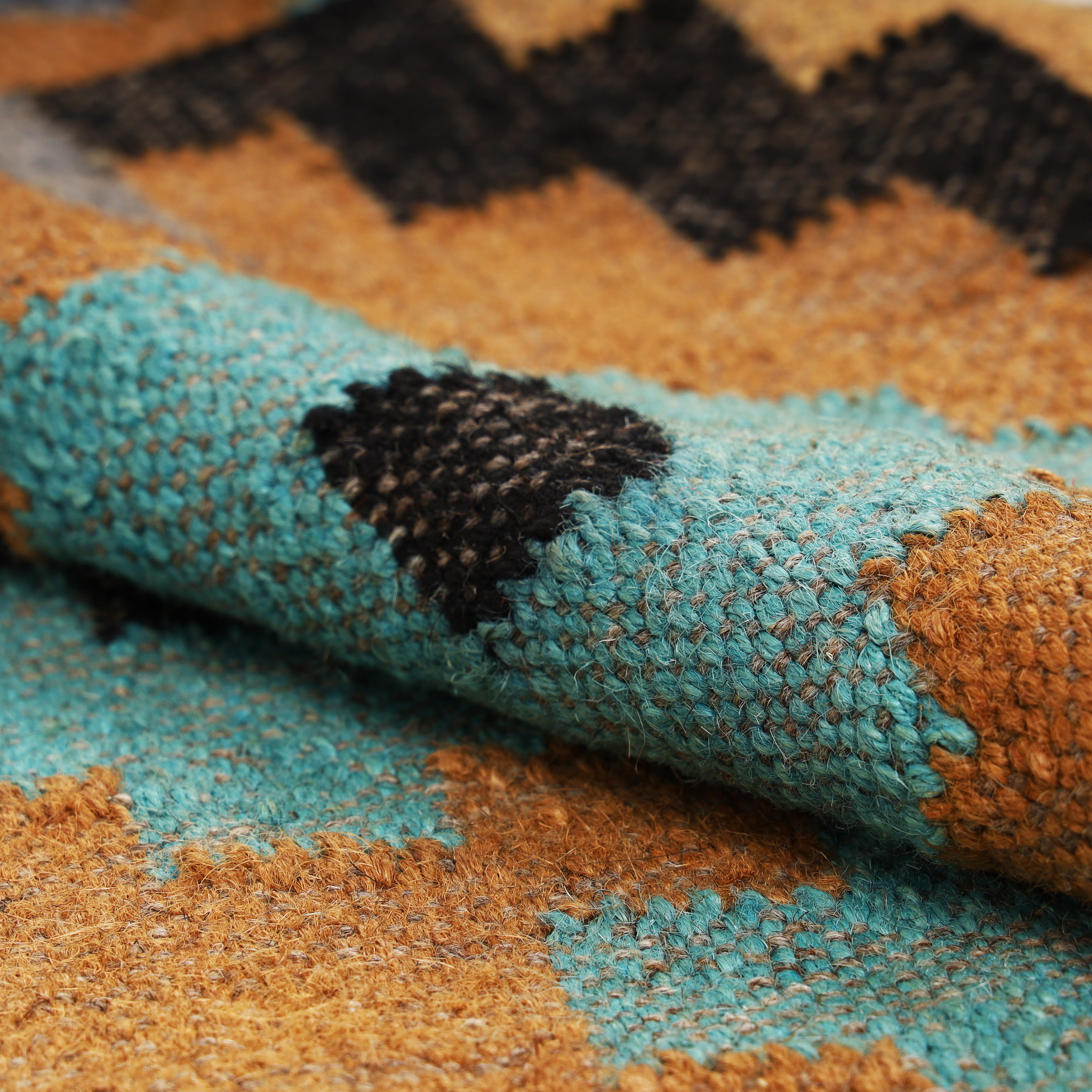 Boho Wool Jute Kilim Runner Rug – Handmade Geometric Pattern Hallway Runner