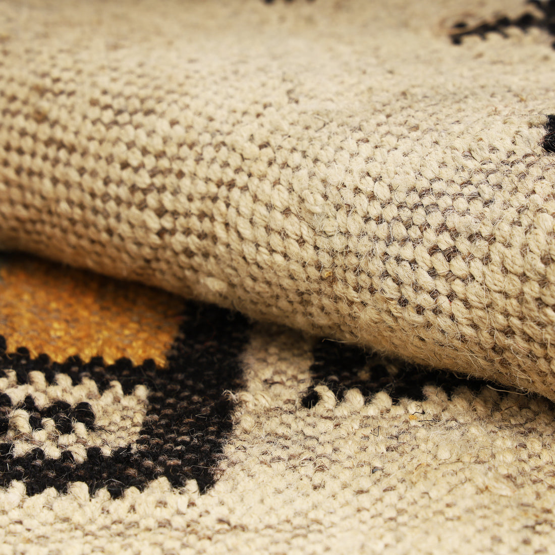 Handwoven Wool & Jute Kilim Runner – Traditional Indian Geometric Dhurrie