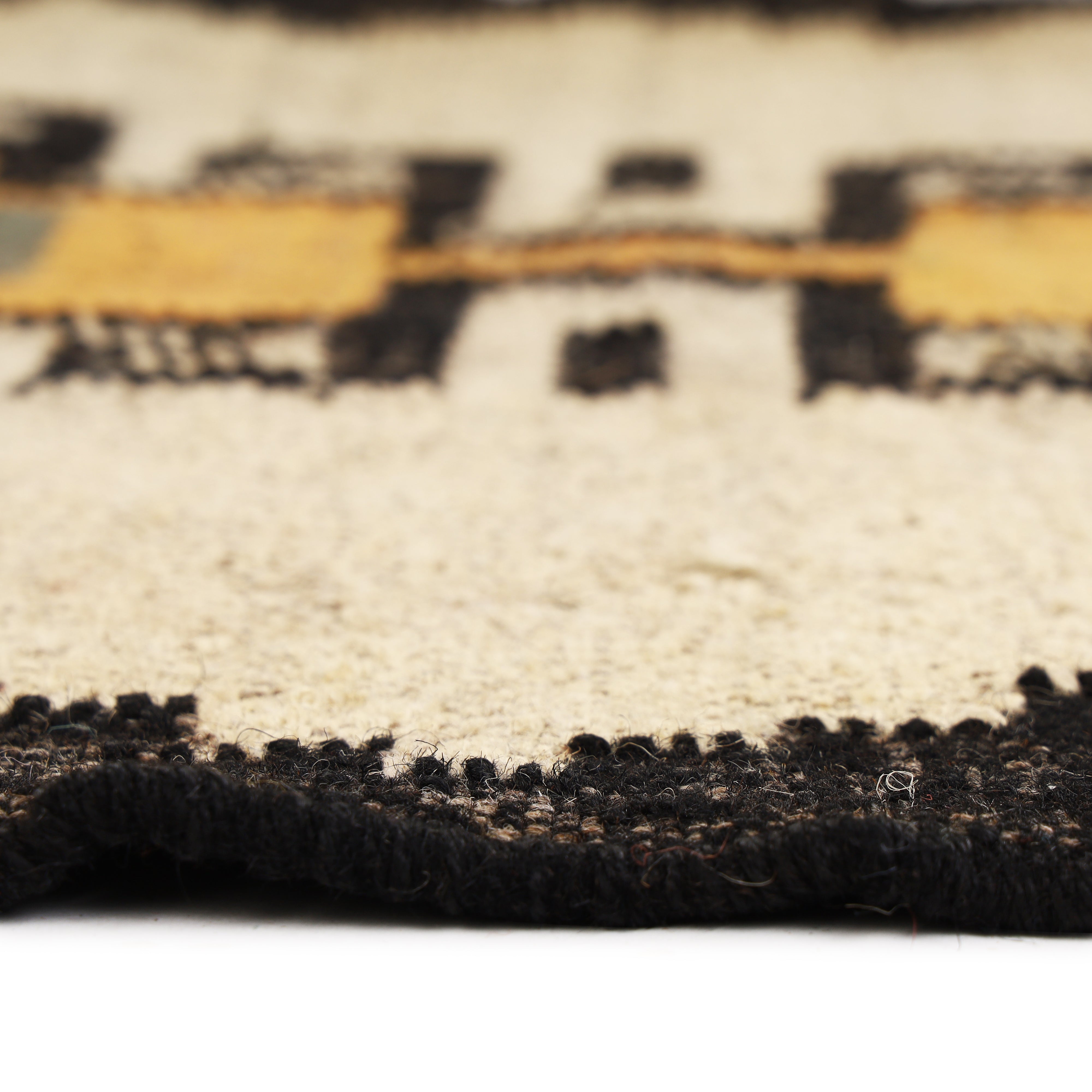 Handwoven Wool & Jute Kilim Runner – Traditional Indian Geometric Dhurrie