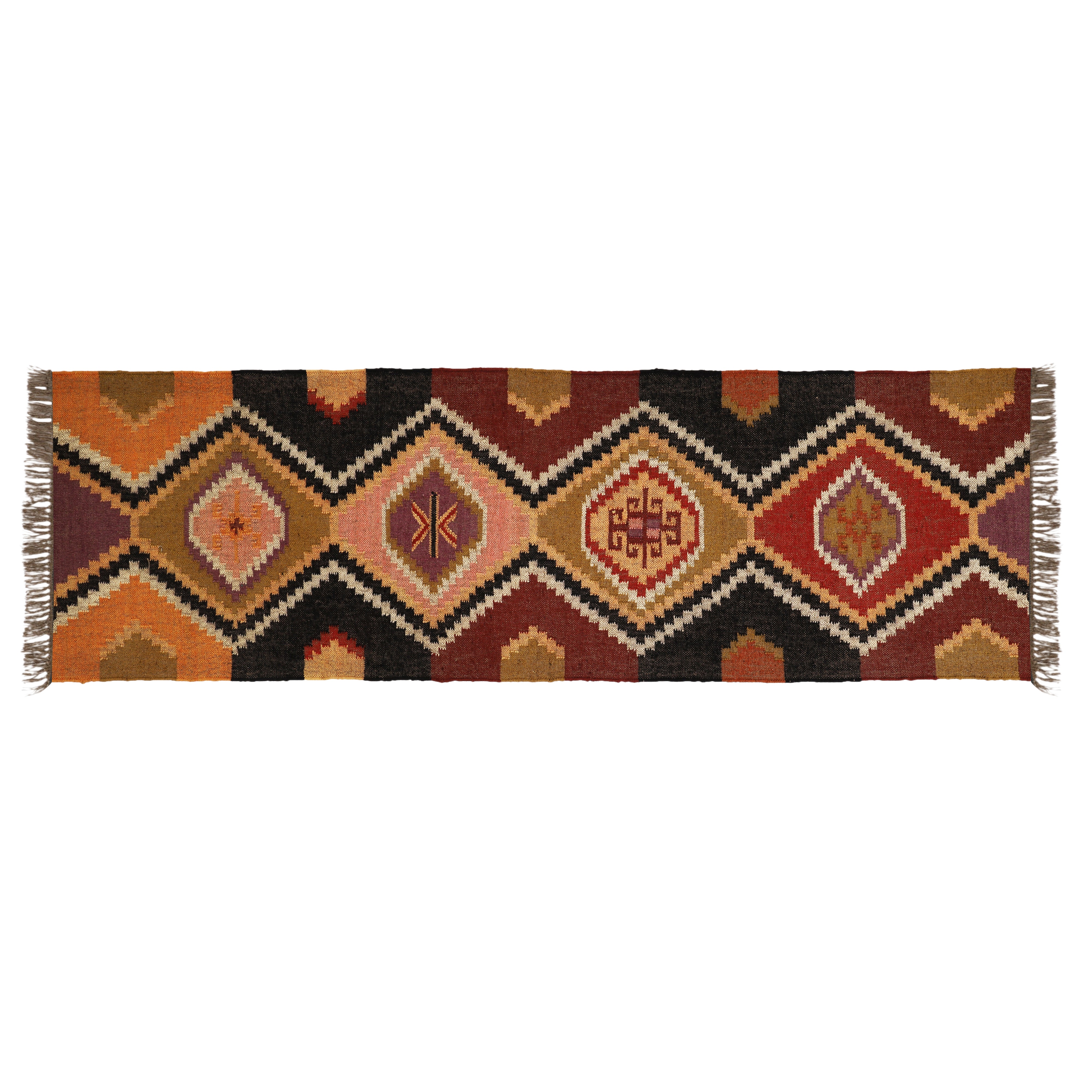 Vintage Handwoven Wool Jute Kilim Runner – Tribal Geometric Bohemian Style