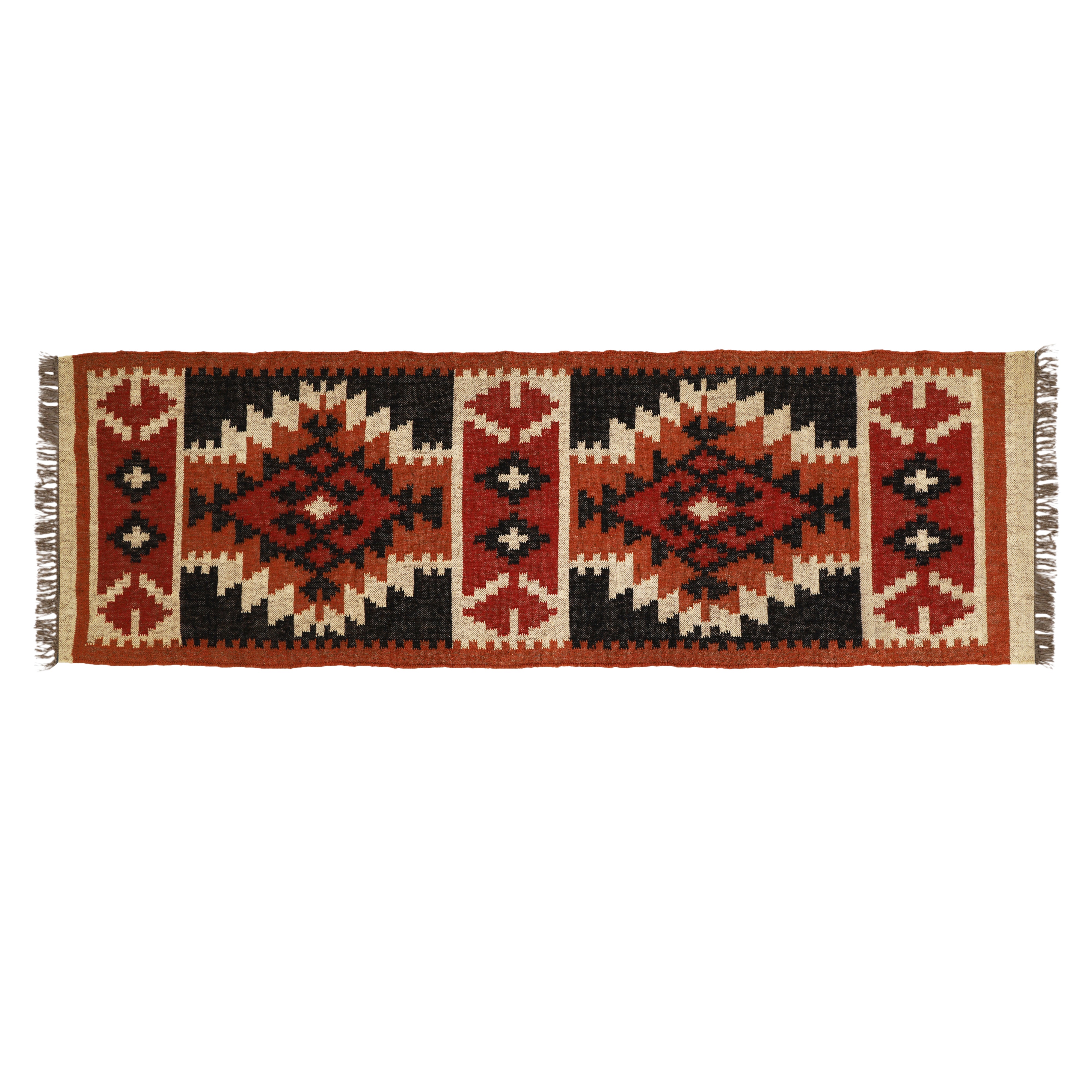 Handwoven Wool Jute Kilim Runner – Oriental Indian Geometric Motifs