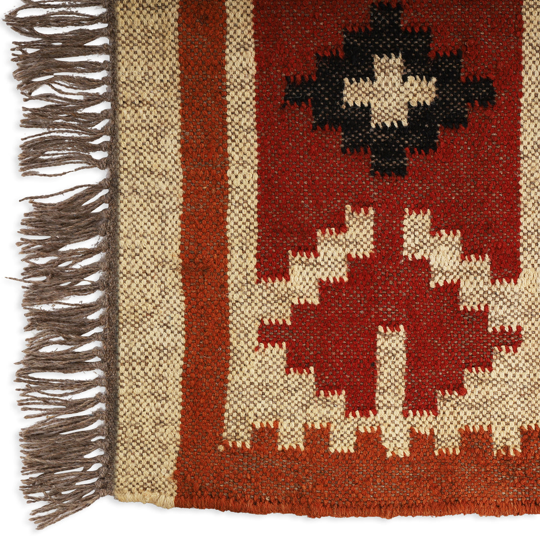 Handwoven Wool Jute Kilim Runner – Oriental Indian Geometric Motifs