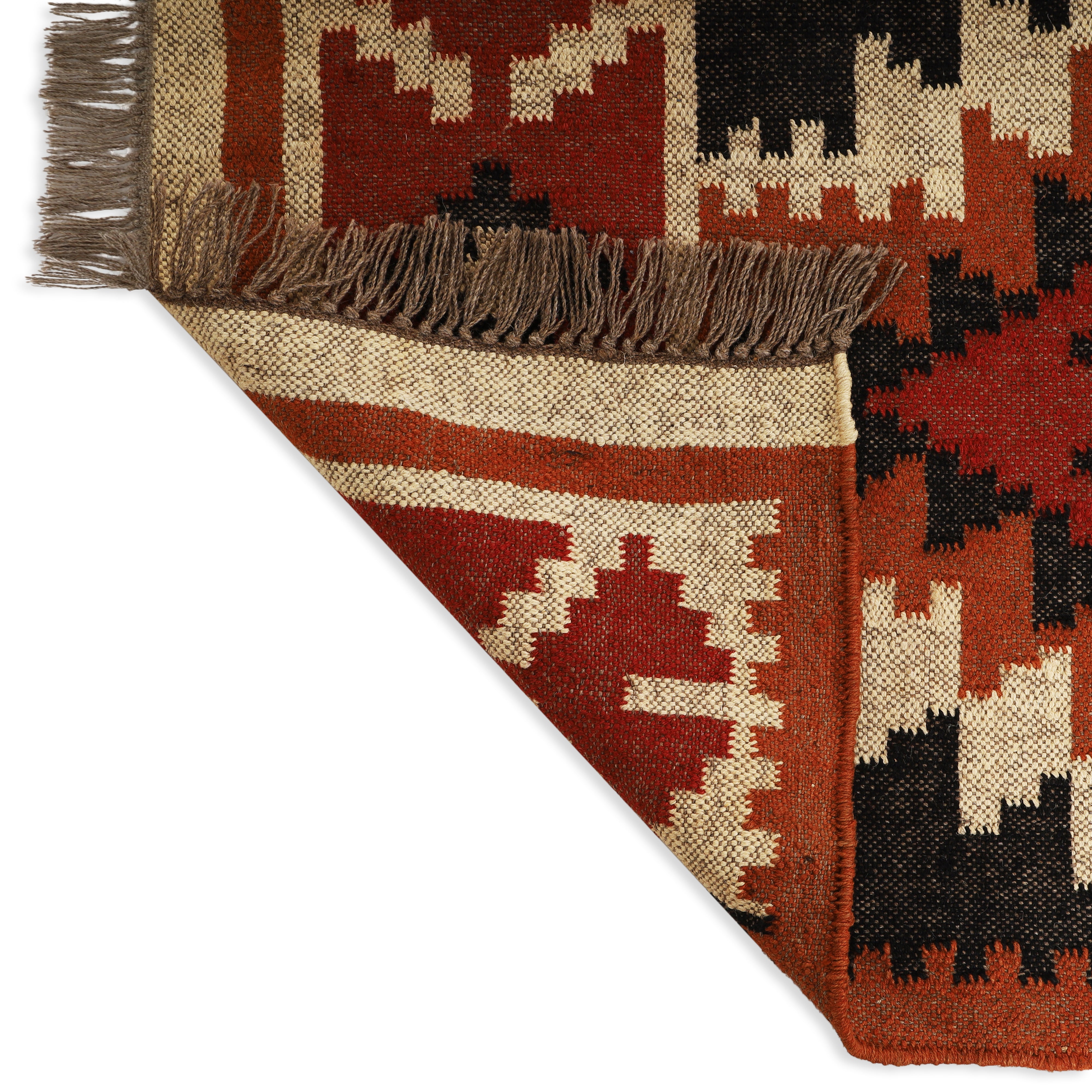 Handwoven Wool Jute Kilim Runner – Oriental Indian Geometric Motifs