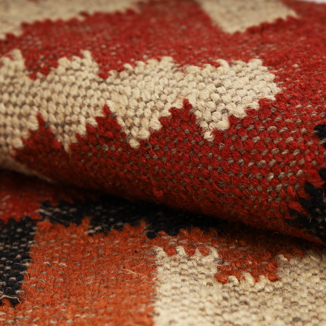 Handwoven Wool Jute Kilim Runner – Oriental Indian Geometric Motifs