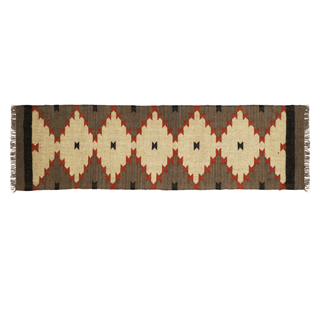 Handwoven Wool Jute Kilim Runner – Bohemian Eco-Friendly Style