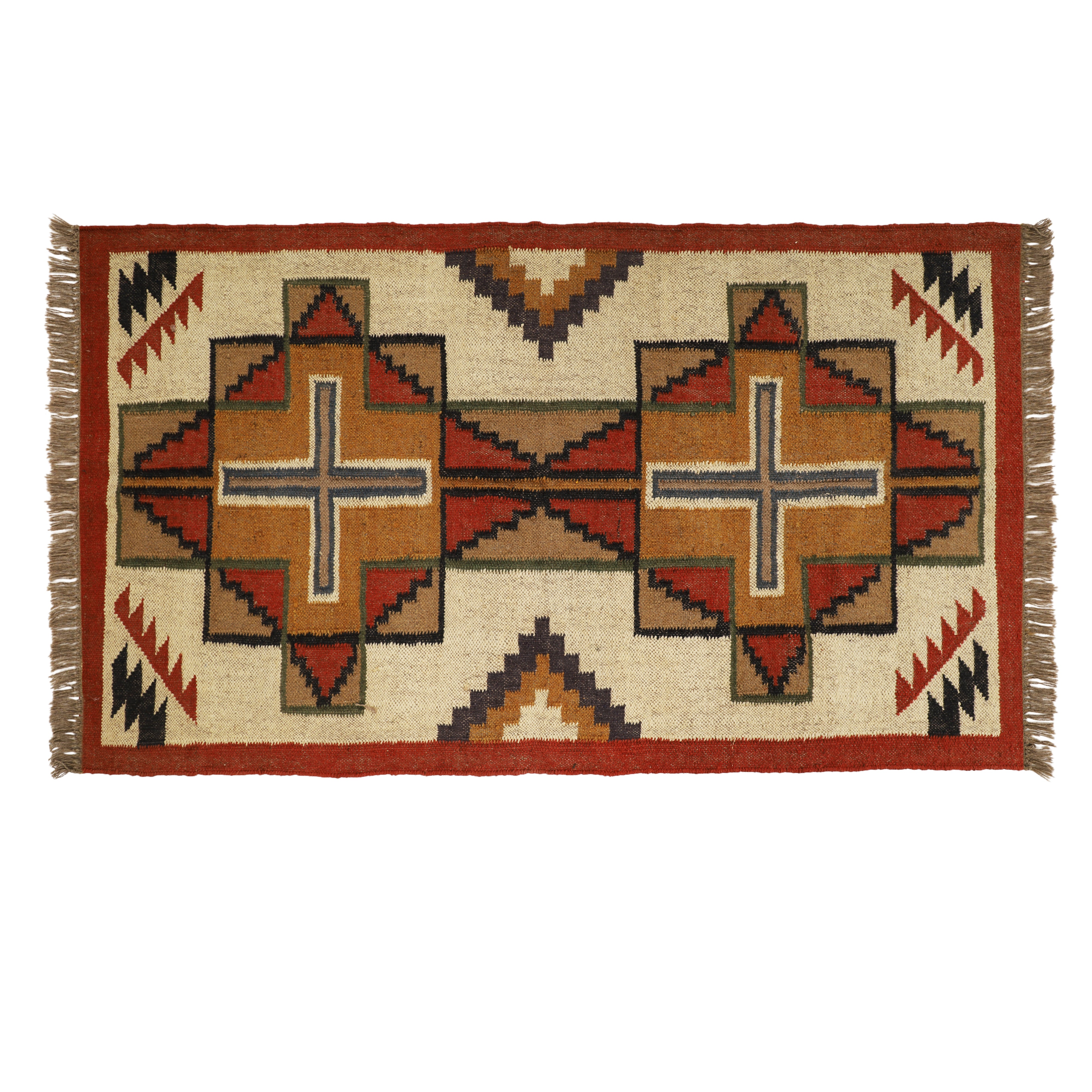 Handmade Wool Jute Kilim Rug for Bohemian Indian Dhurrie Interiors