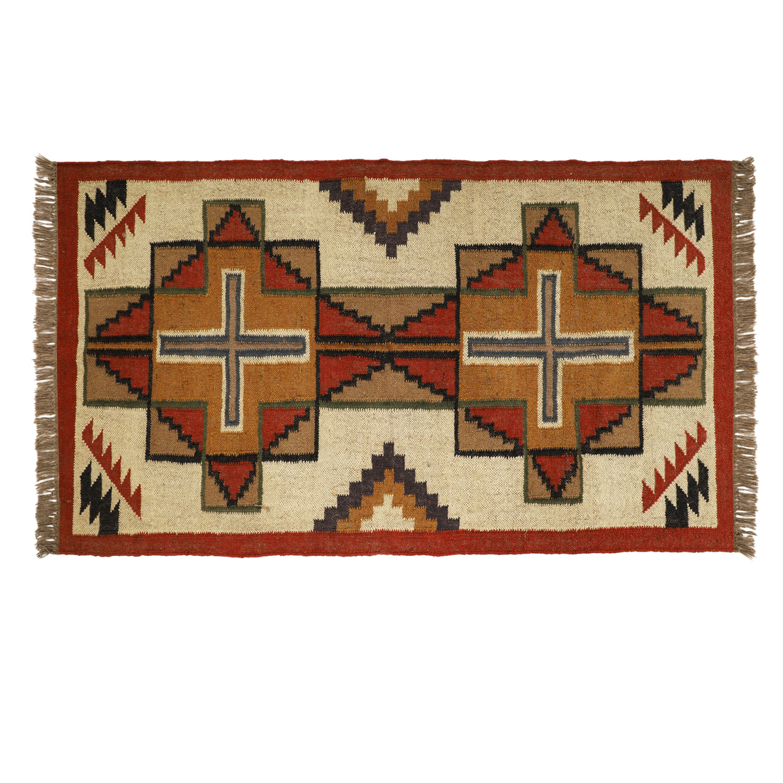 Handmade Wool Jute Kilim Rug for Bohemian Indian Dhurrie Interiors