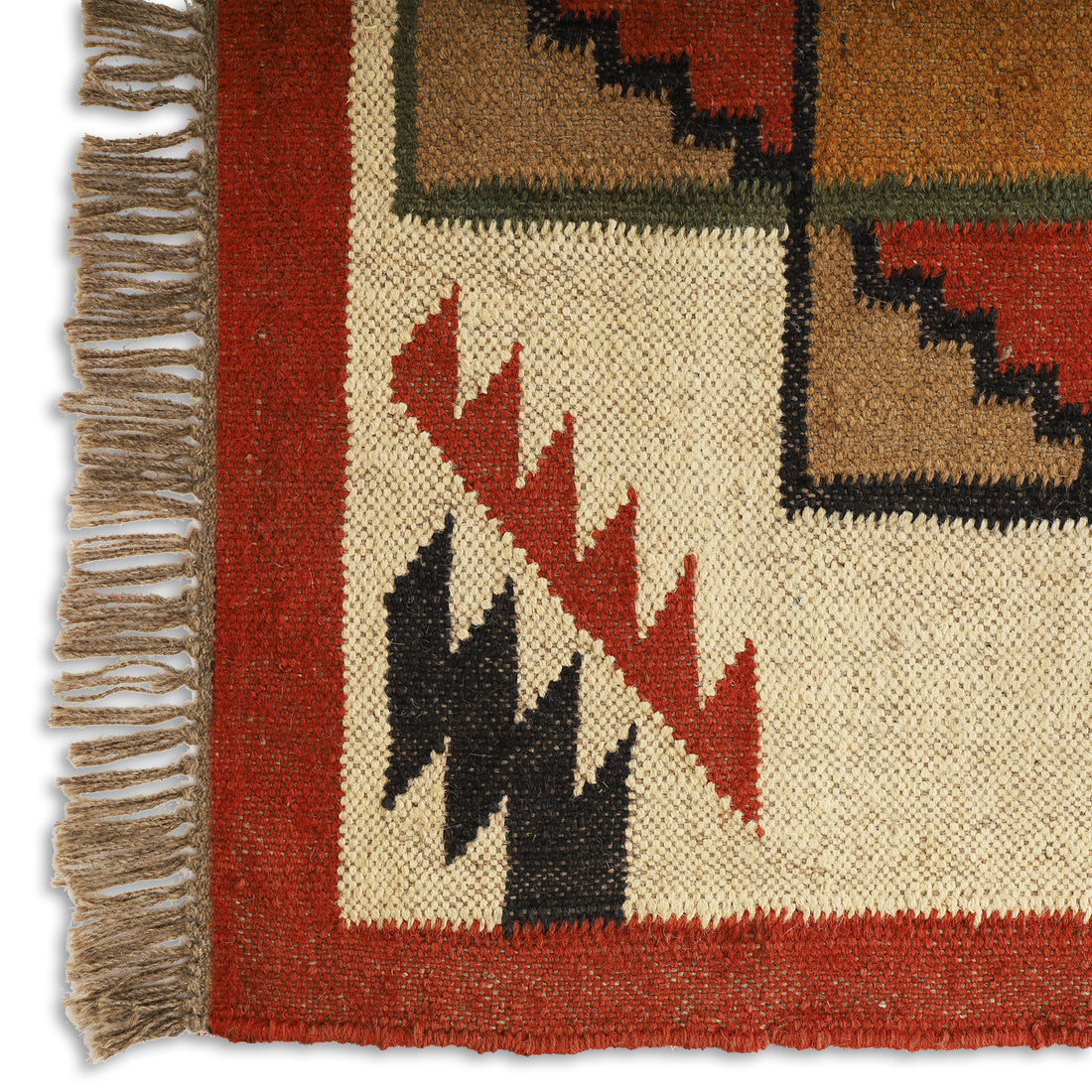 Handmade Wool Jute Kilim Rug for Bohemian Indian Dhurrie Interiors